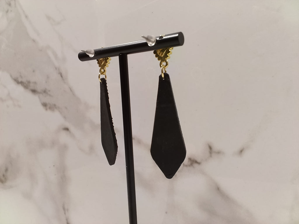 Black Clay Teardrop Earrings with Black Stone
