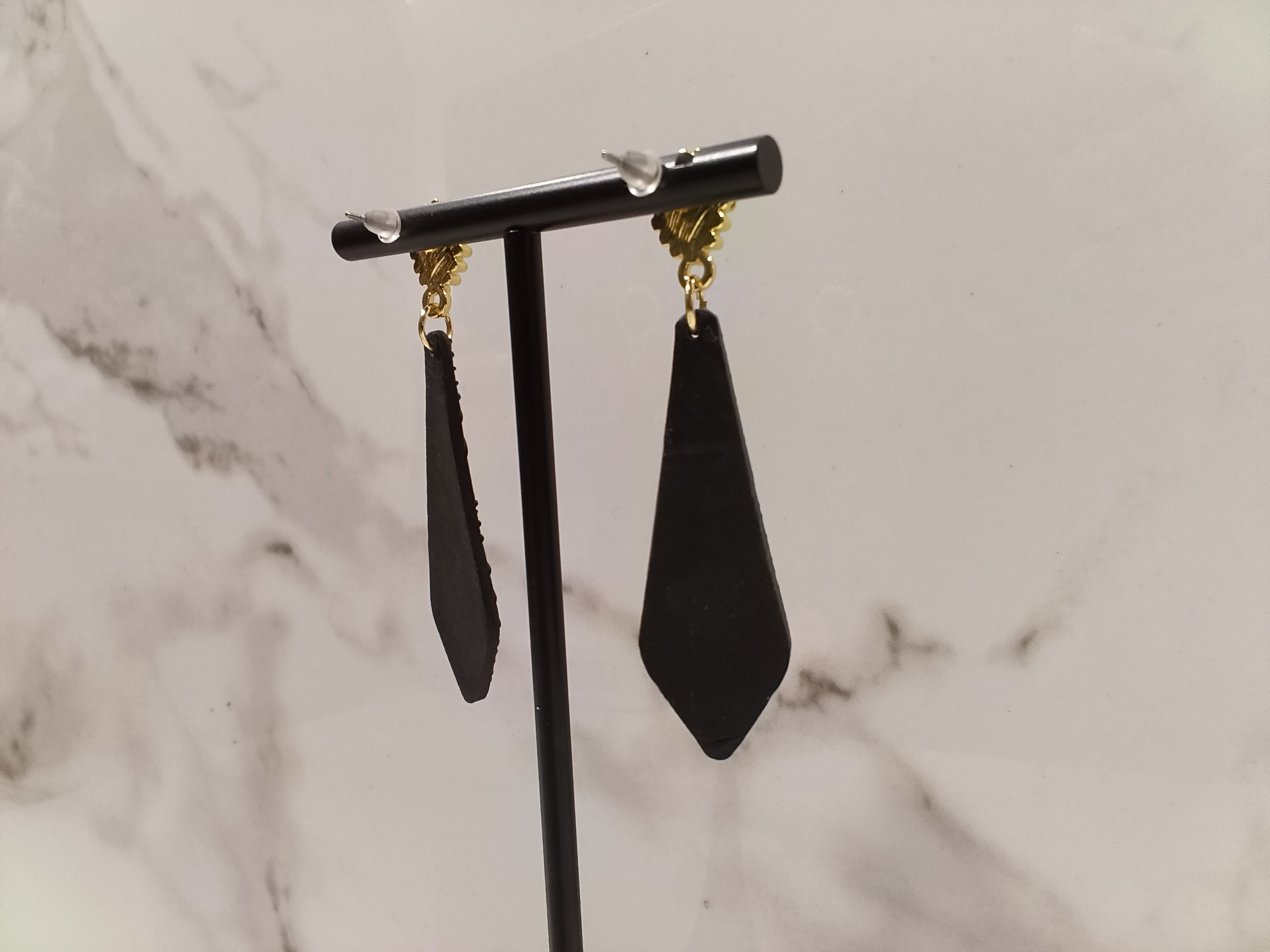 Black Clay Teardrop Earrings with Black Stone