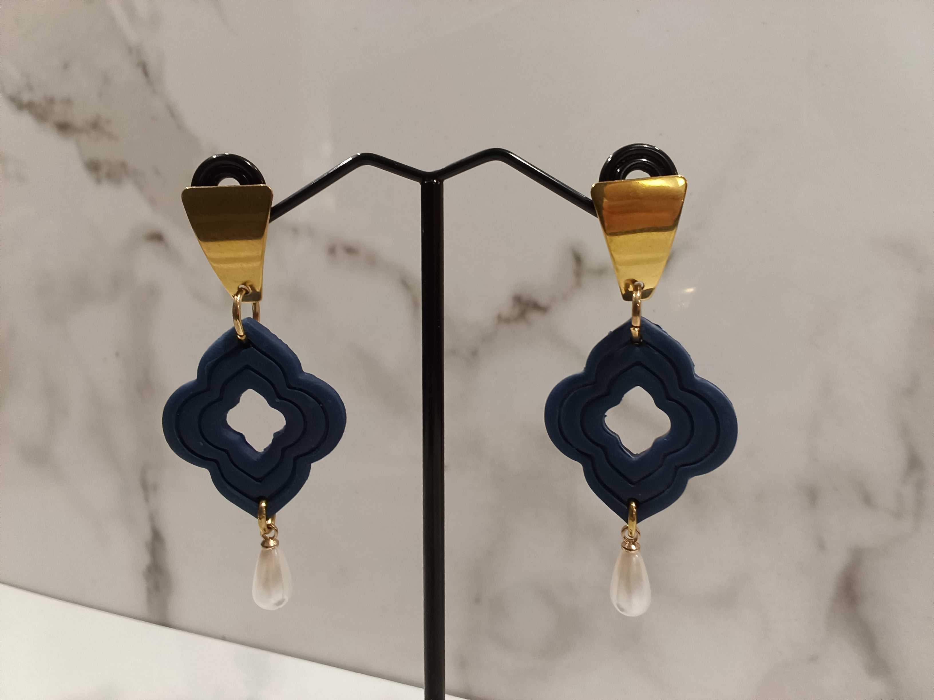 Clay Statement Earrings with Pearl Drops