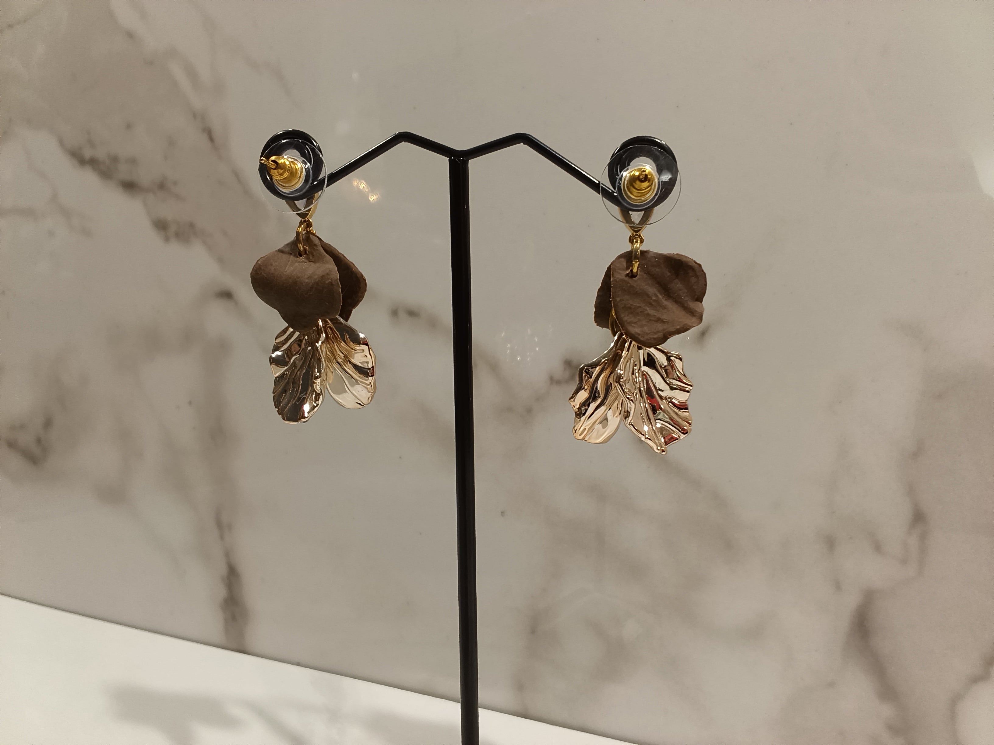 Gold Shell Earrings with Clay Accent