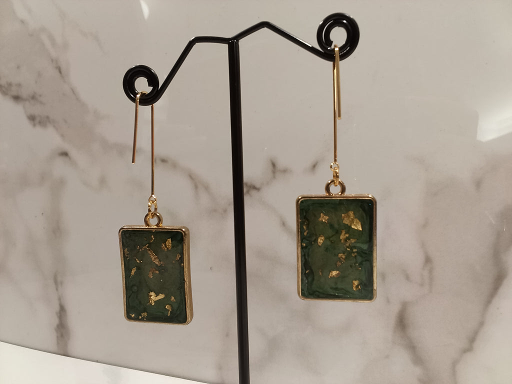 Green Clay Earrings with Gold Flakes
