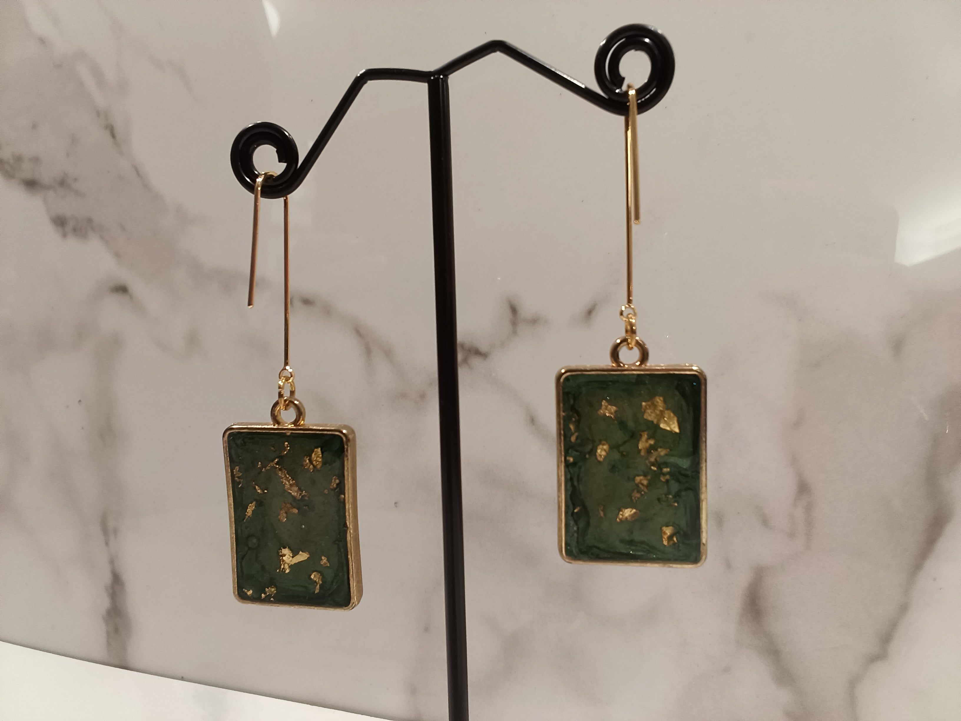 Green Clay Earrings with Gold Flakes
