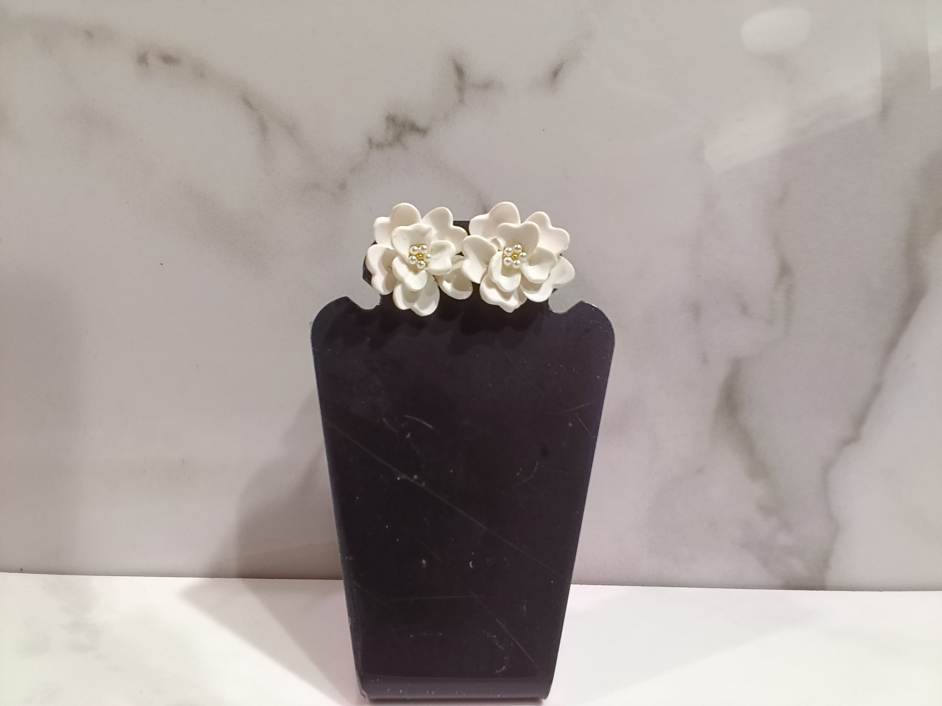 White Clay Flower Stud Earrings