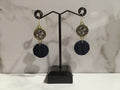 Dark Blue Knit Pattern Clay Earrings with Gold Accents