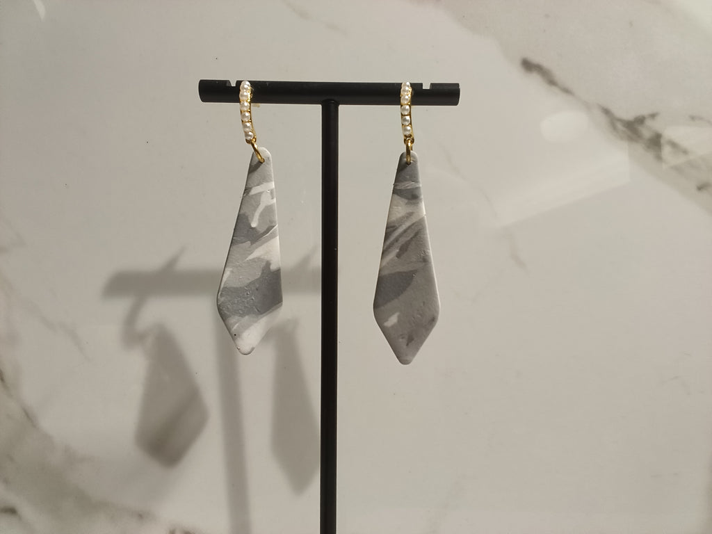 Marble Clay Drop Earrings with Gold Chain