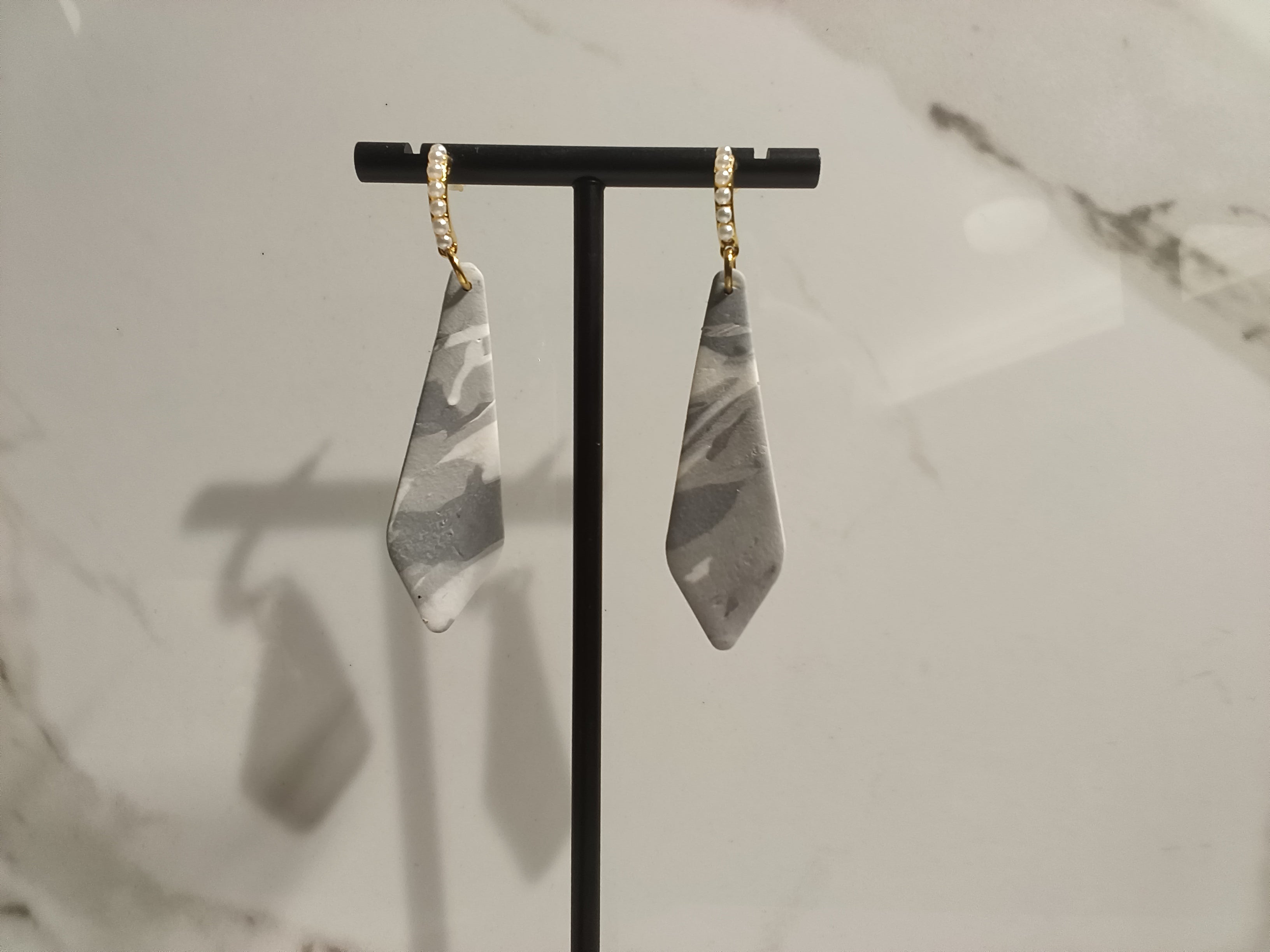 Marble Clay Drop Earrings with Gold Chain