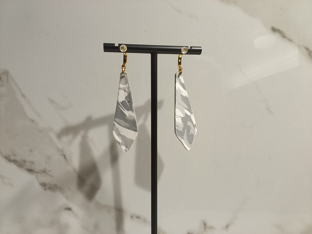 Marble Clay Drop Earrings with Gold Chain