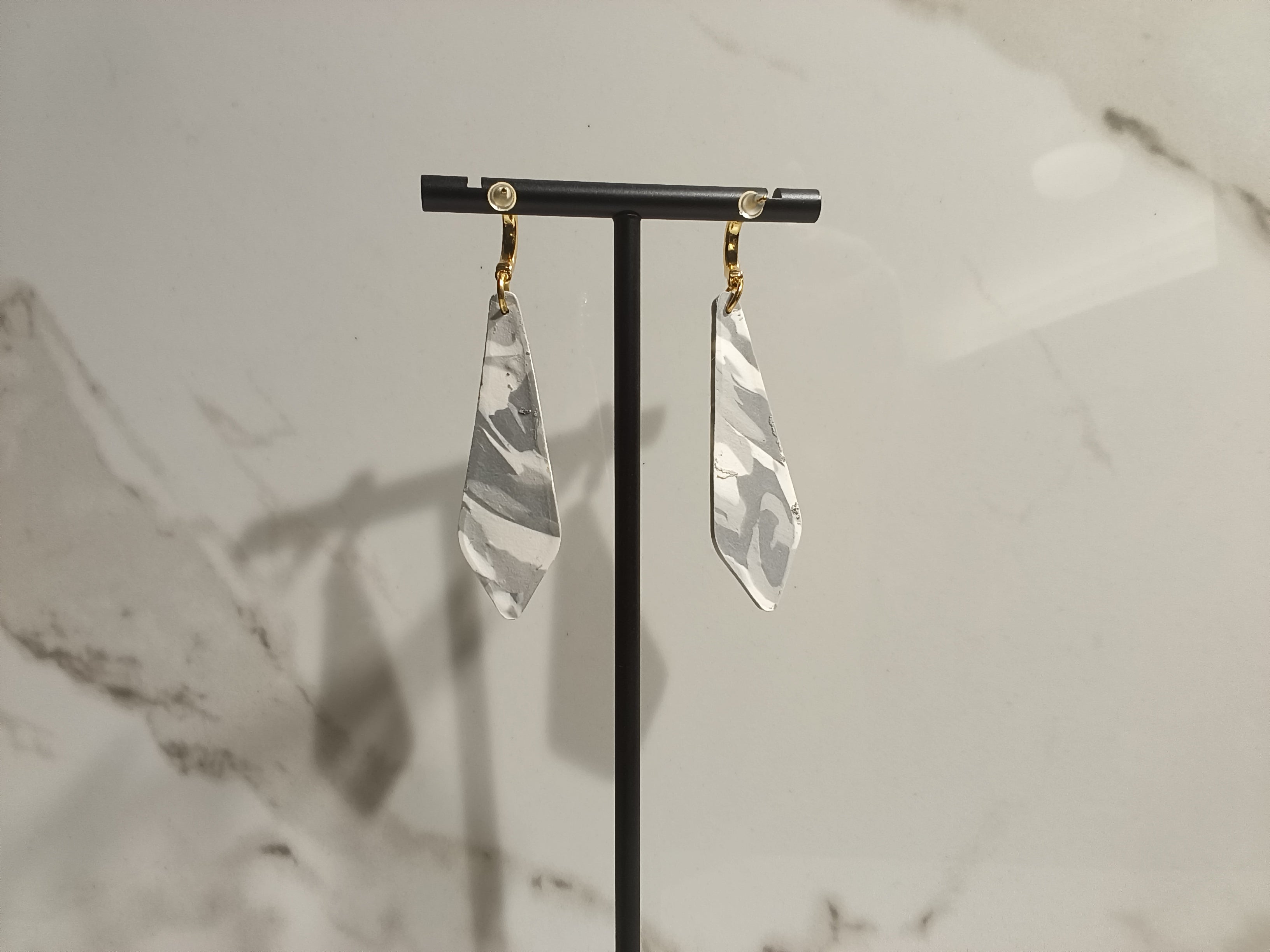 Marble Clay Drop Earrings with Gold Chain