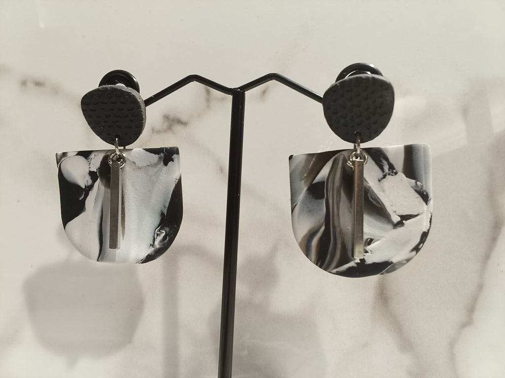 Black and White Marble Clay Earrings