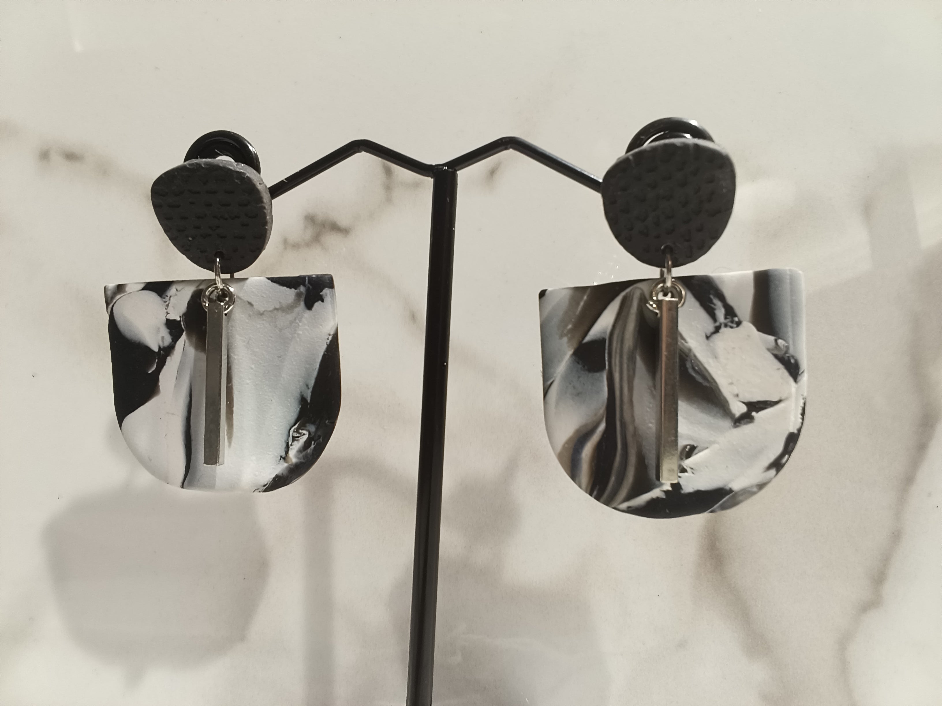 Black and White Marble Clay Earrings