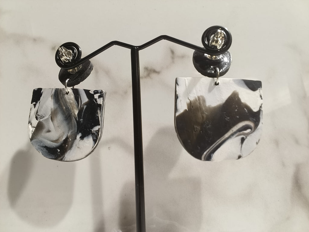 Black and White Marble Clay Earrings