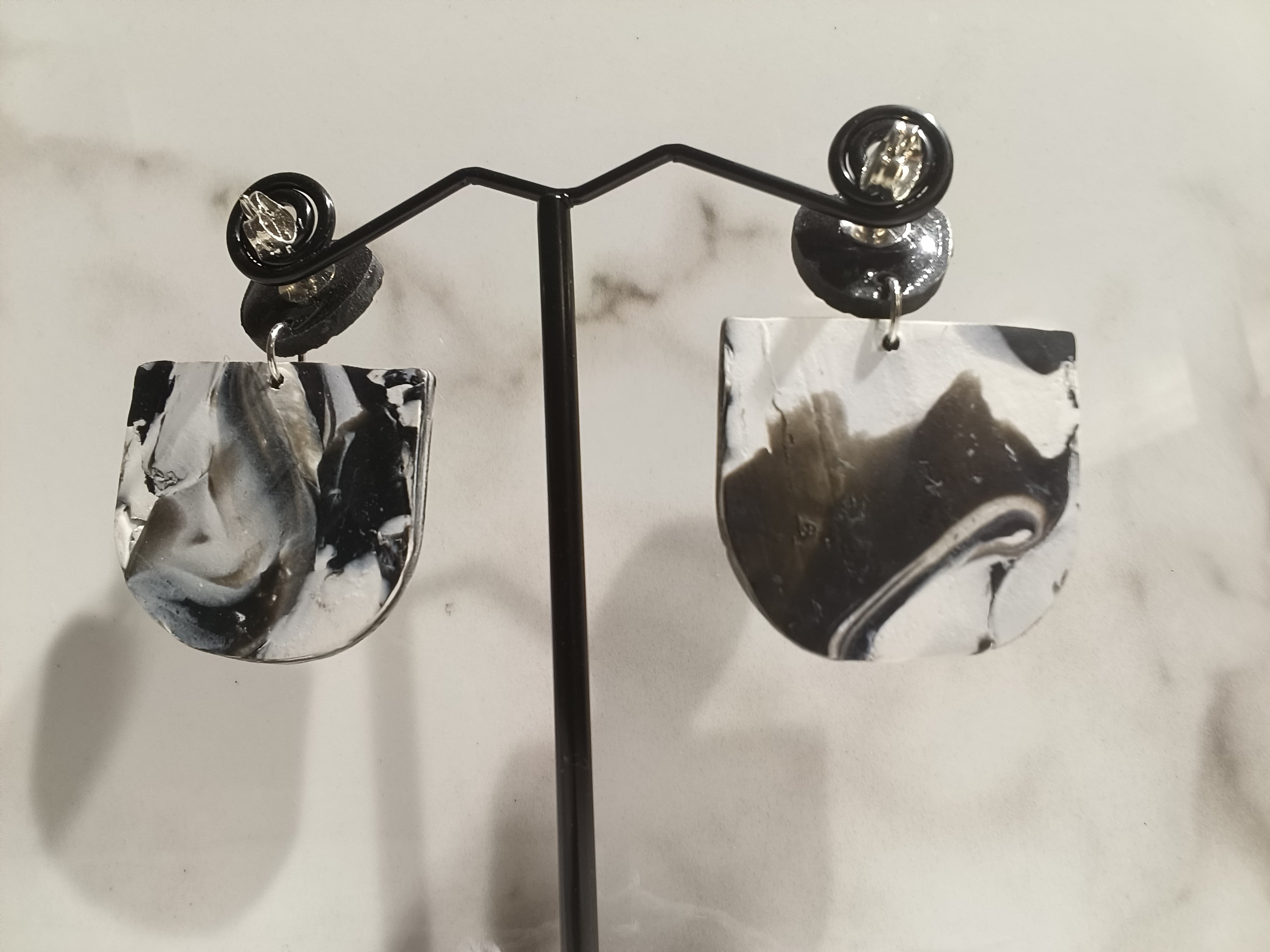 Black and White Marble Clay Earrings