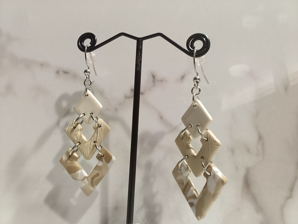 White and Gold Marble Clay Chandelier Earrings