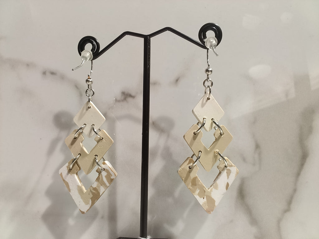 White and Gold Marble Clay Chandelier Earrings