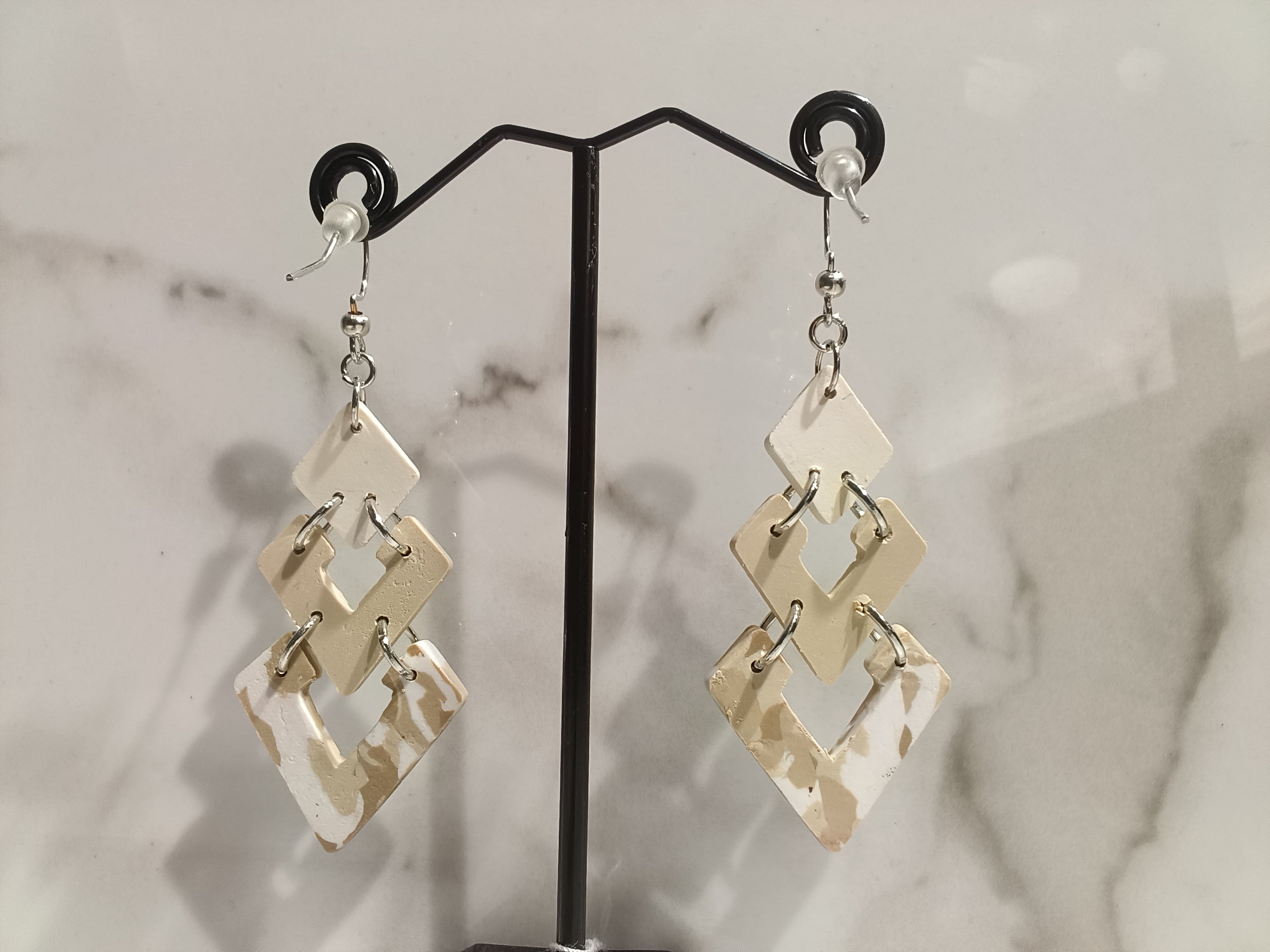 White and Gold Marble Clay Chandelier Earrings