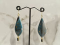 Teal Marble Clay Earrings with Gold Flakes and Crystal