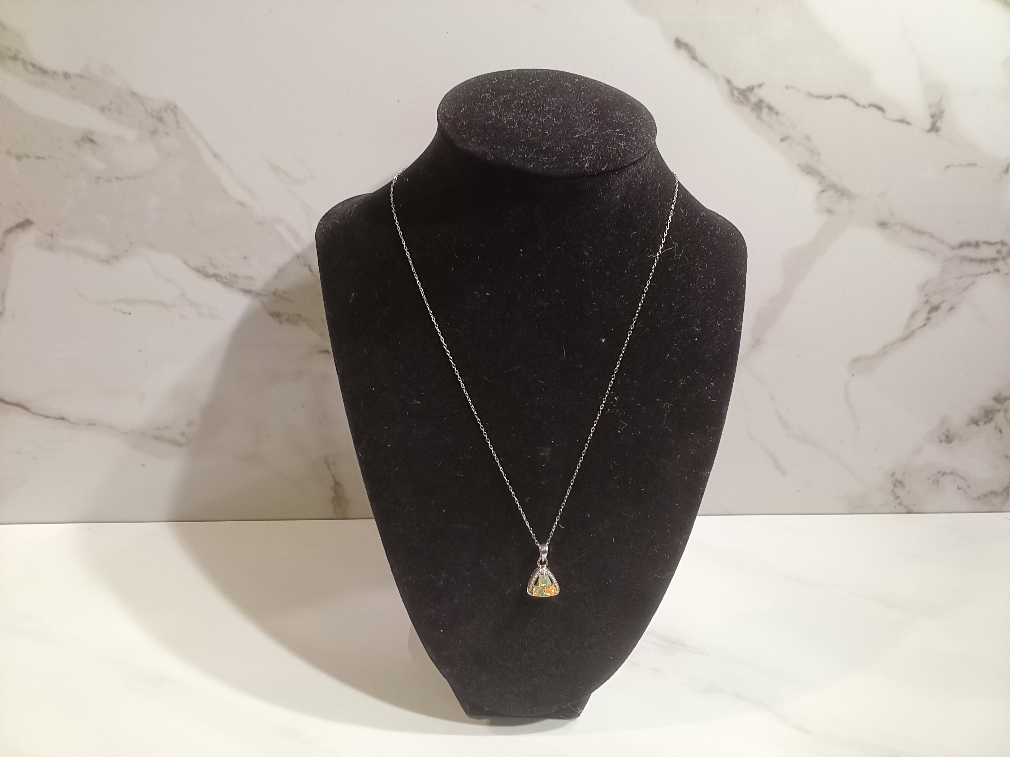 Sterling Silver Raw Opal Triangle Necklace