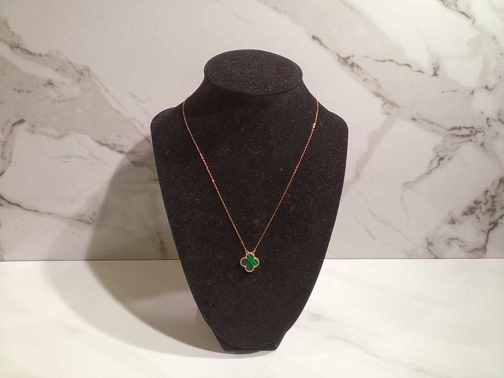 Green Clover Rose Gold Over Sterling Silver Necklace