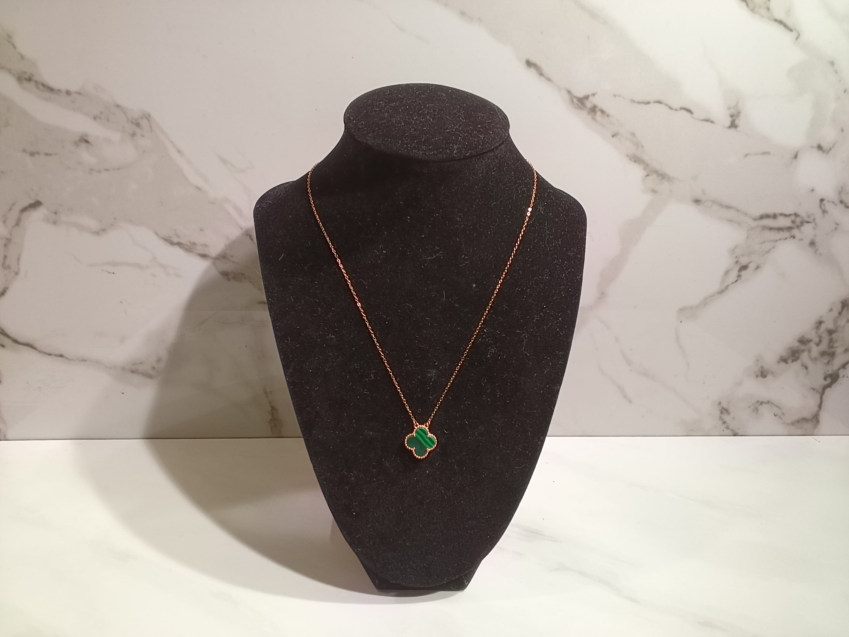 Green Clover Rose Gold Over Sterling Silver Necklace