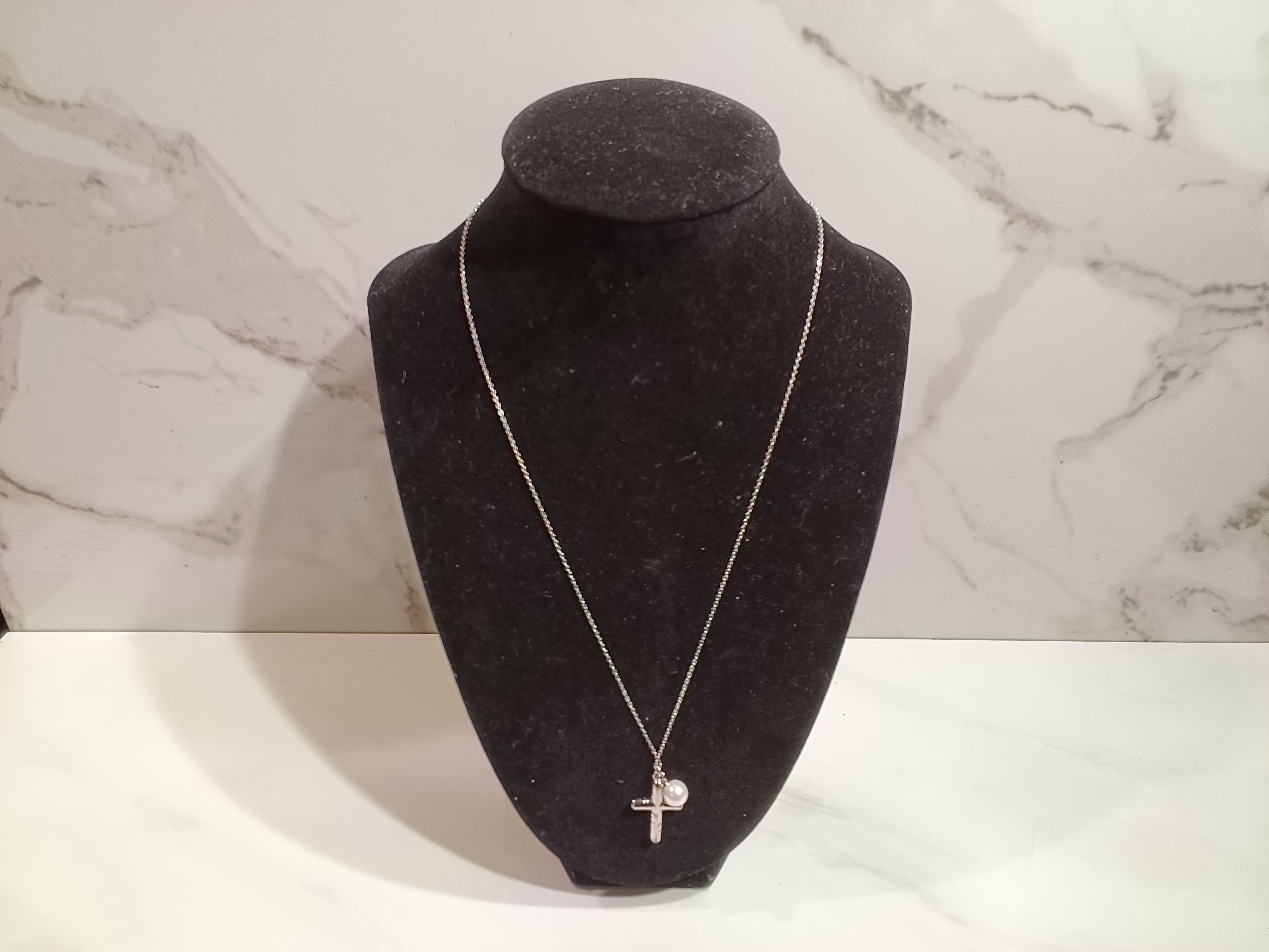 Sterling Silver Pearl Cross Necklace