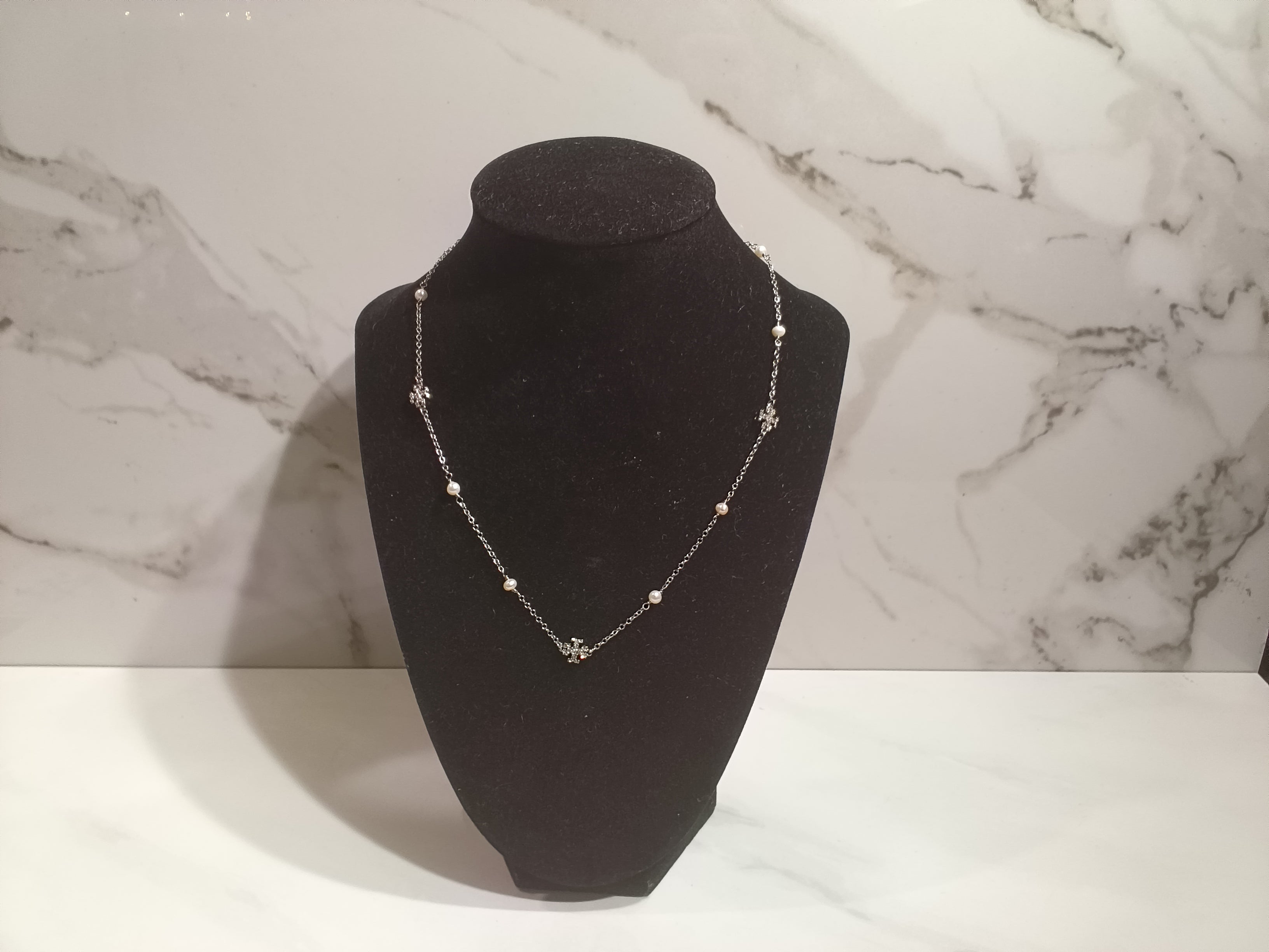 Tory Burch Pearl and Pavé Station Necklace