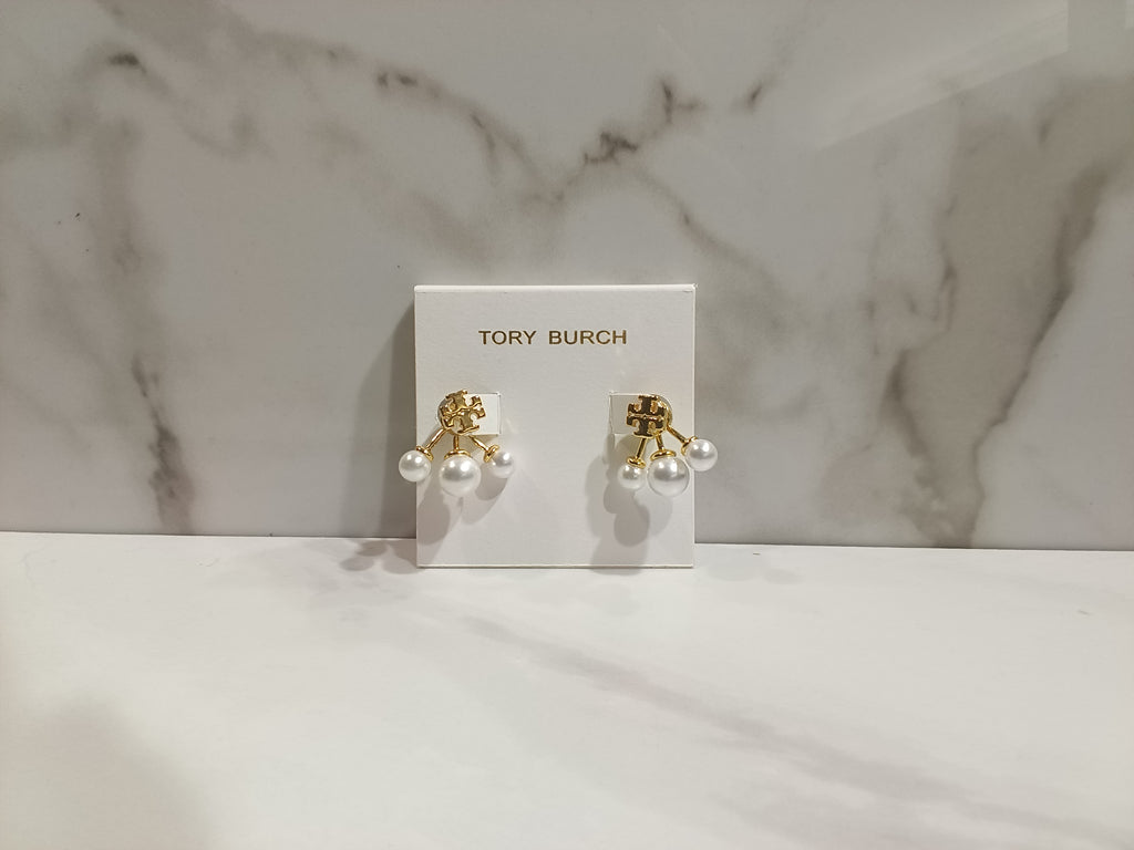 Tory Burch Kira Pearl Logo Earrings