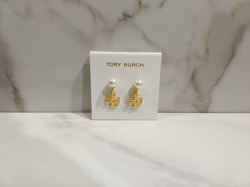 Tory Burch Pearl Logo Dangle Earrings