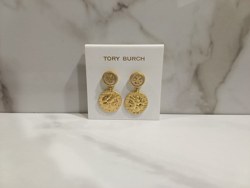 Tory Burch Double Coin Logo Drop Earrings