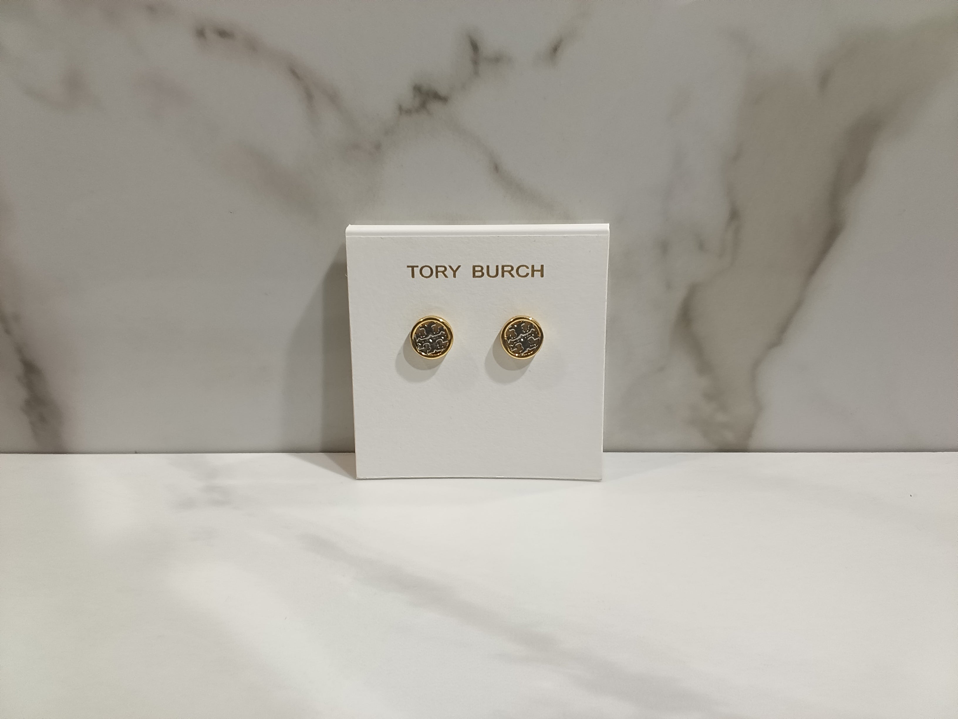 Tory Burch Silver Logo Stud Earrings