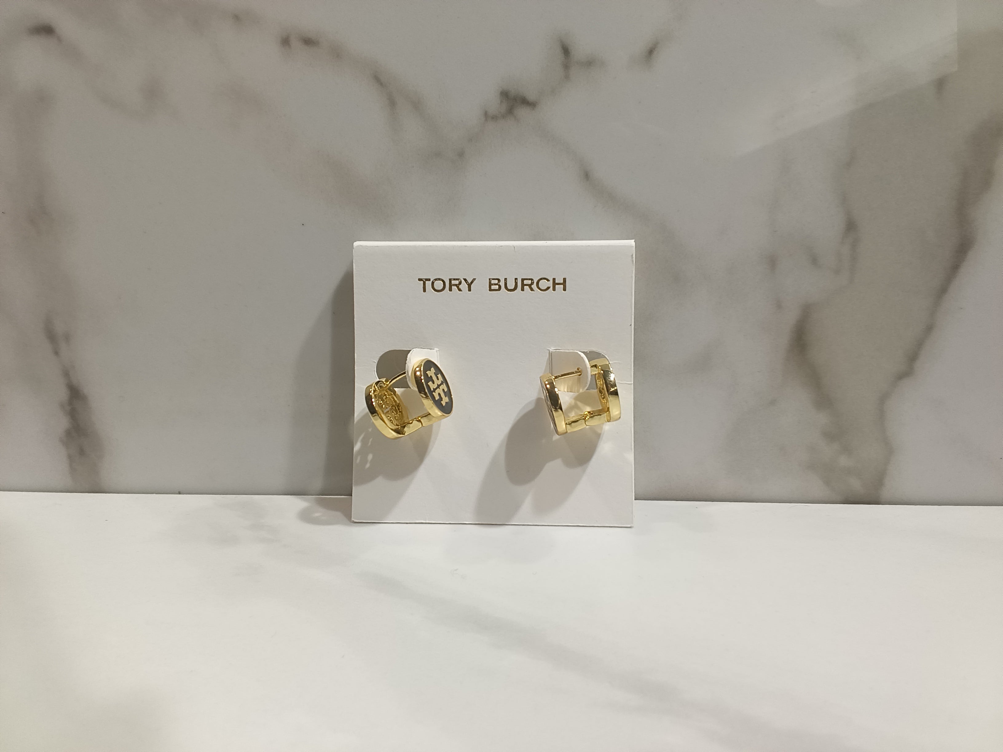 Tory Burch Black Two-Sided Huggie Hoop Earrings