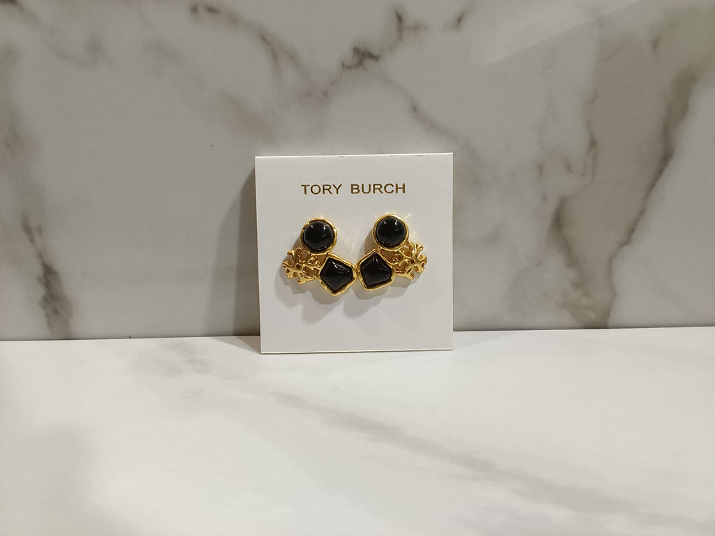 Tory Burch Double Black Gold Stud Earrings
