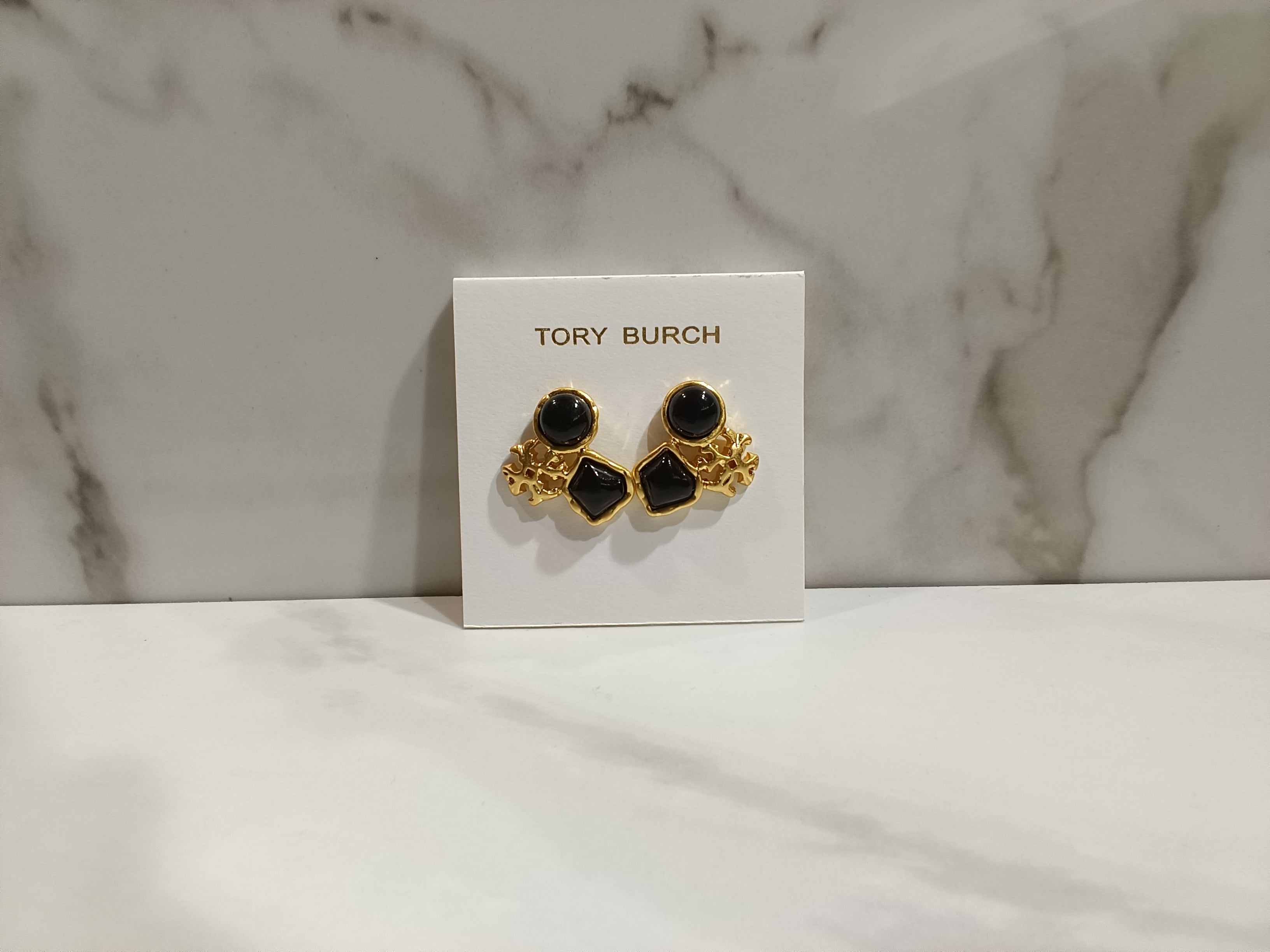 Tory Burch Double Black Gold Stud Earrings