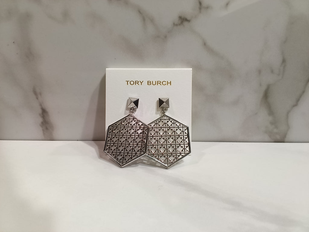 Tory Burch Silver Octagon Earrings