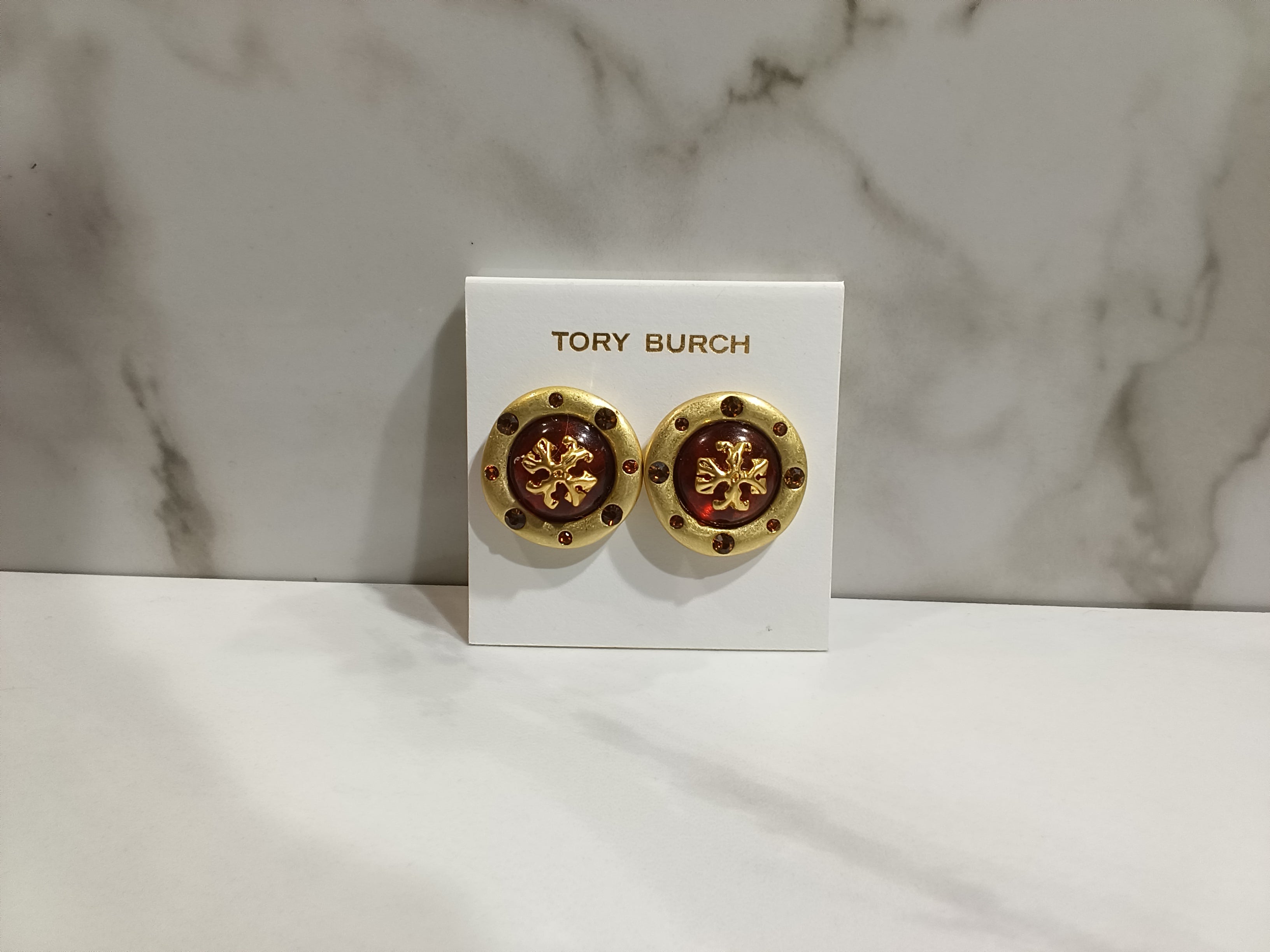 Tory Burch Gold Amber Stud Earrings