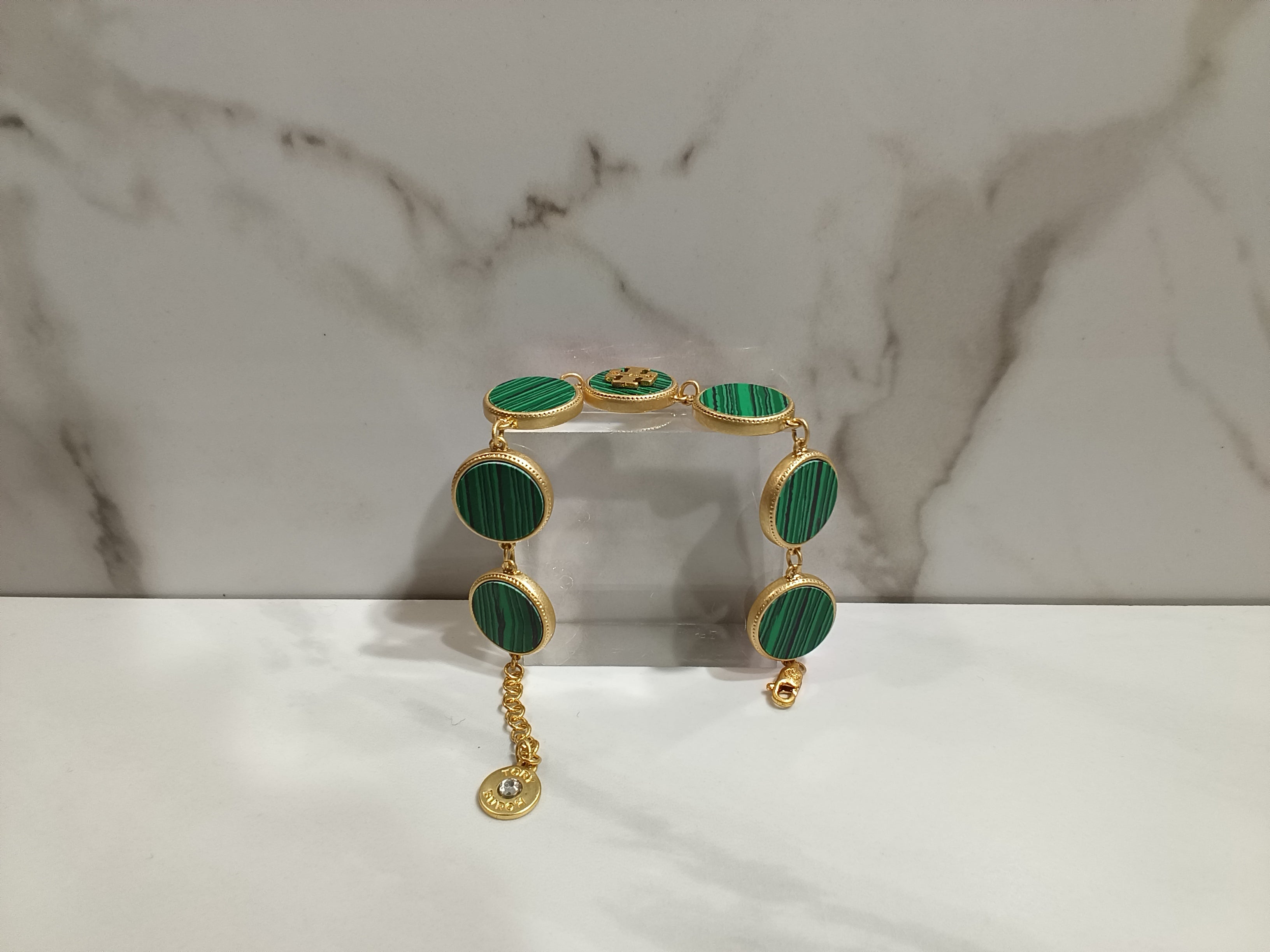 Tory Burch Green and Gold Malachite Bracelet