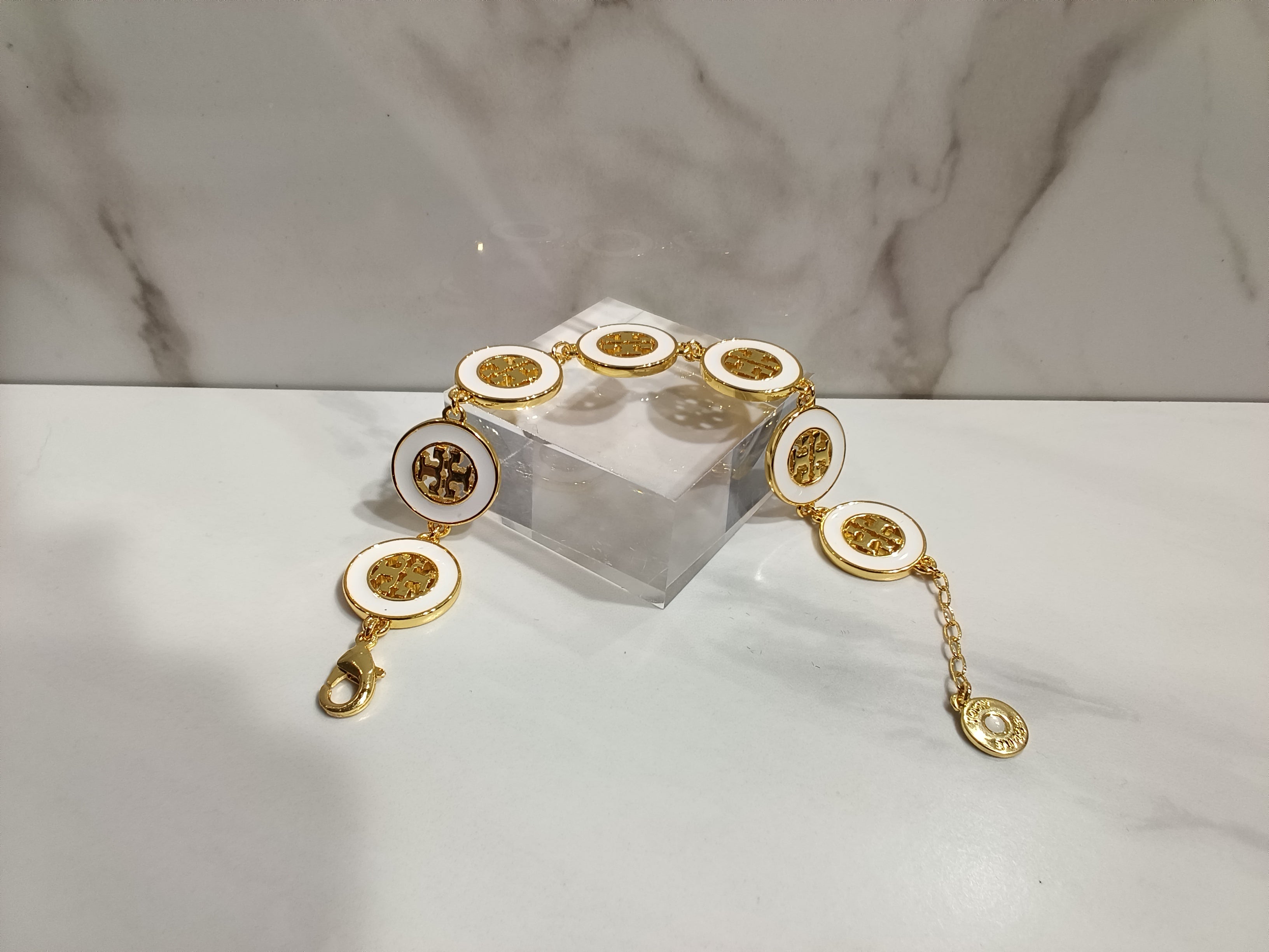 Tory Burch White Enamel Logo Bracelet