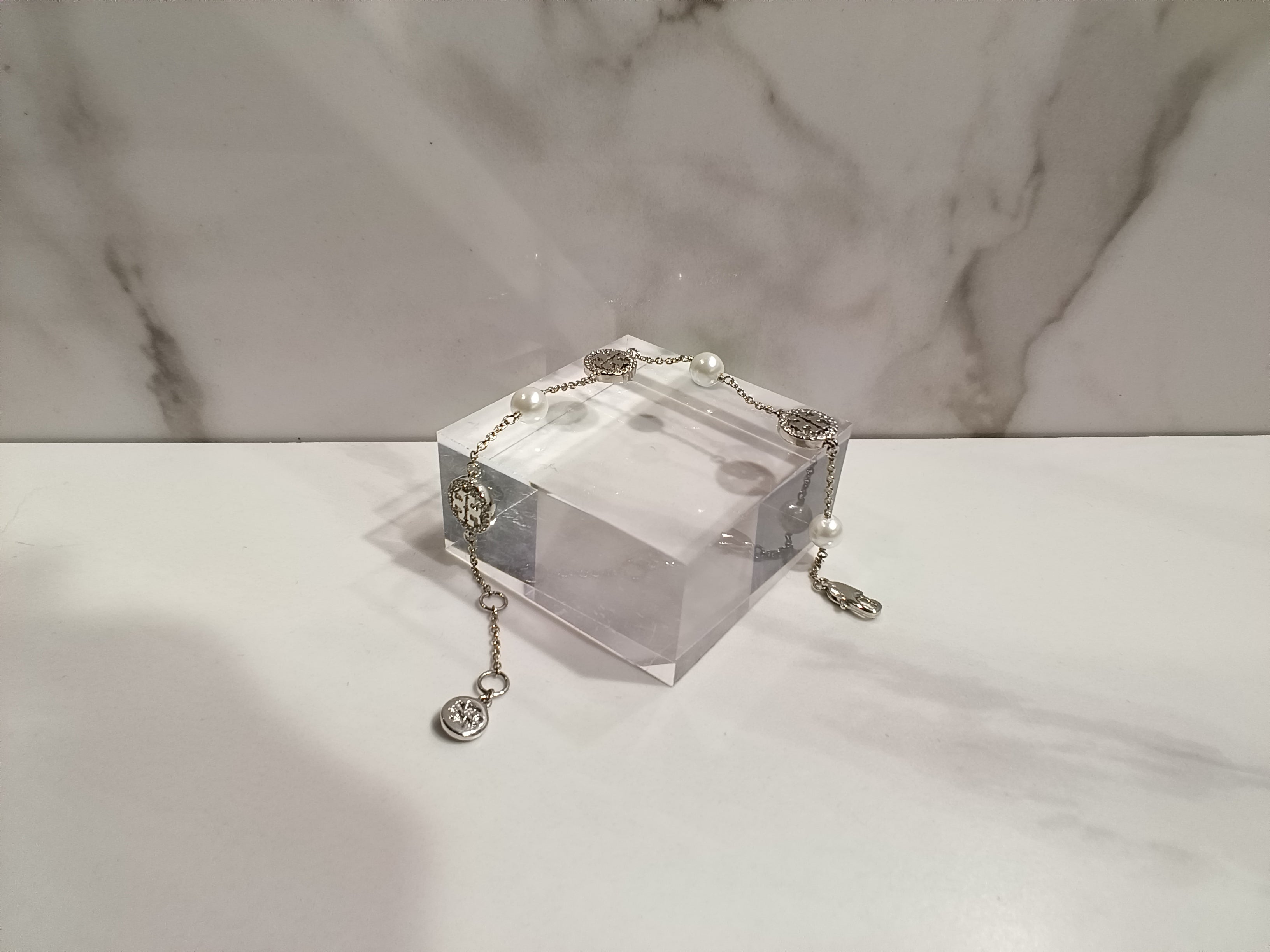 Tory Burch Silver Pearl Logo Bracelet