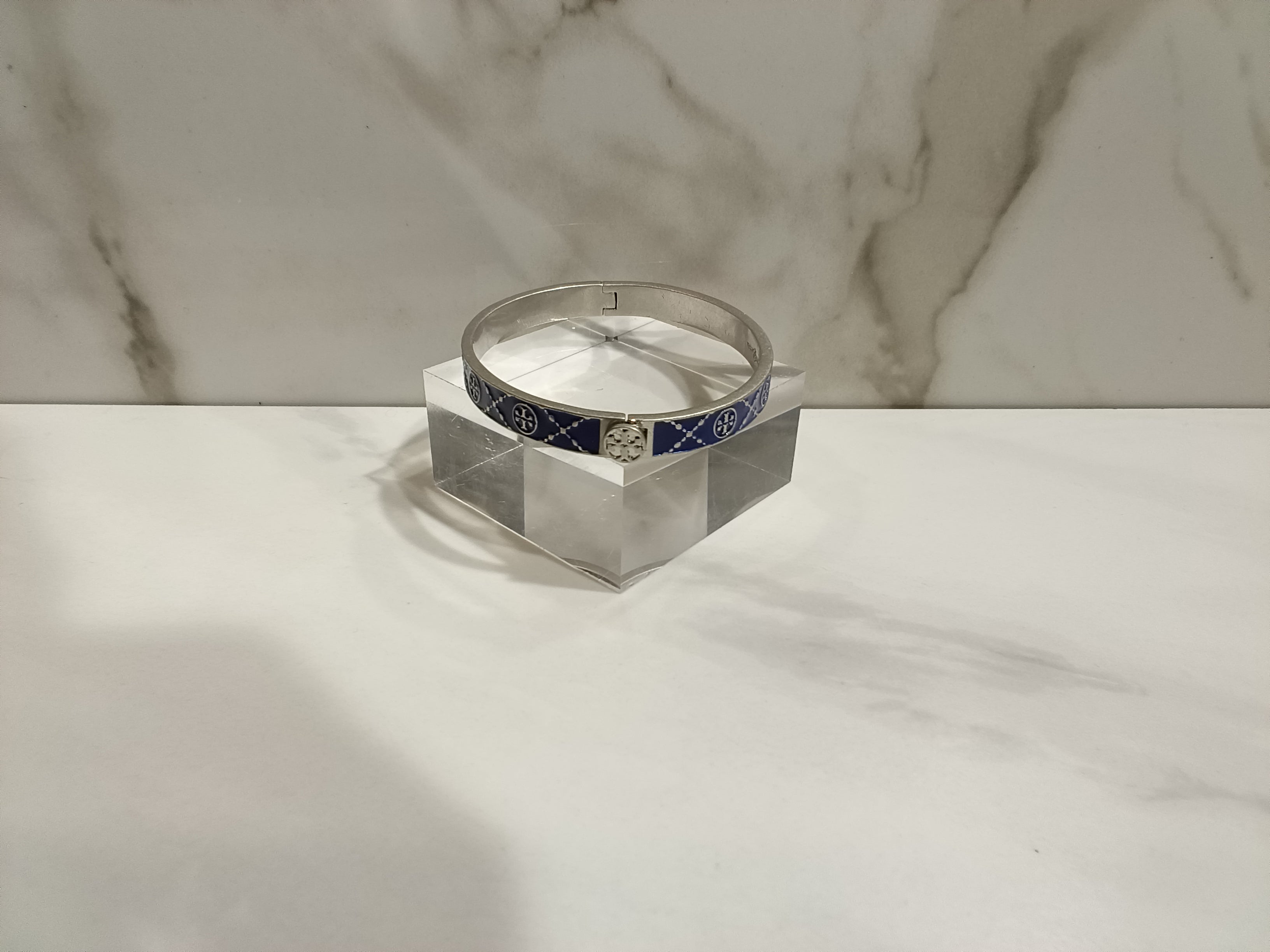 Tory Burch Silver Blue Enamel Bangle