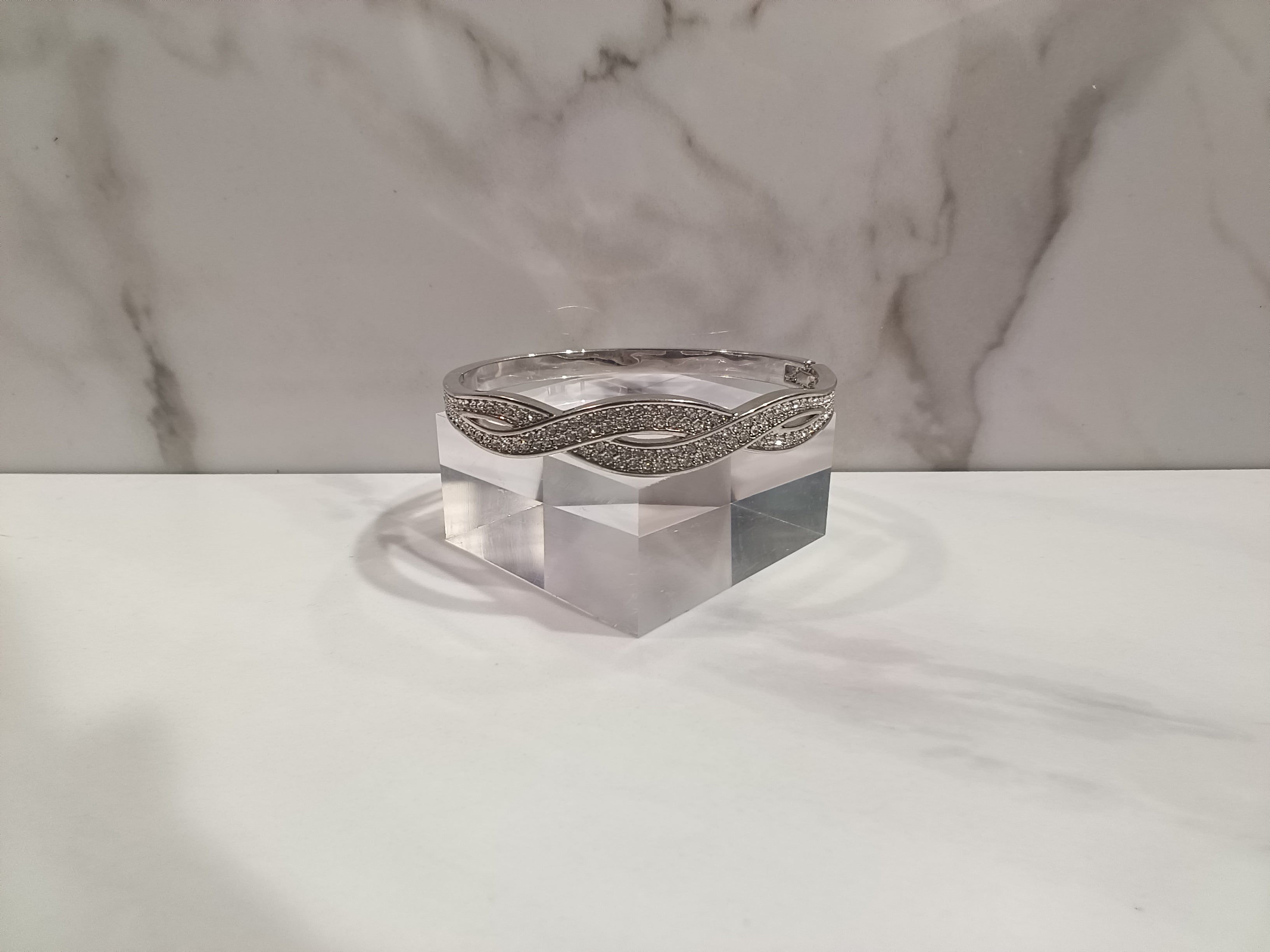 Silver Pavé Twist Bangle Bracelet