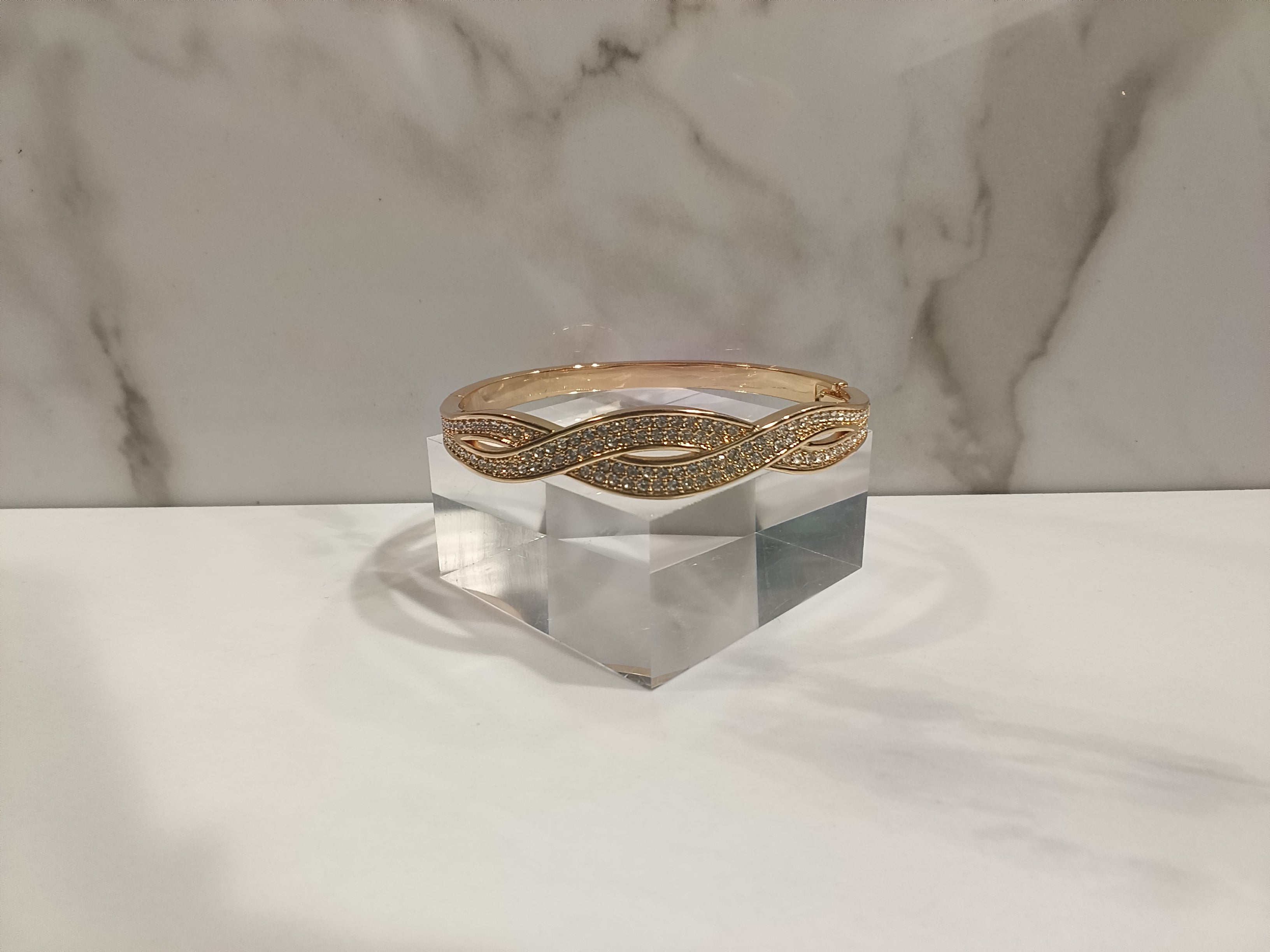 Gold Pavé Twist Bangle Bracelet