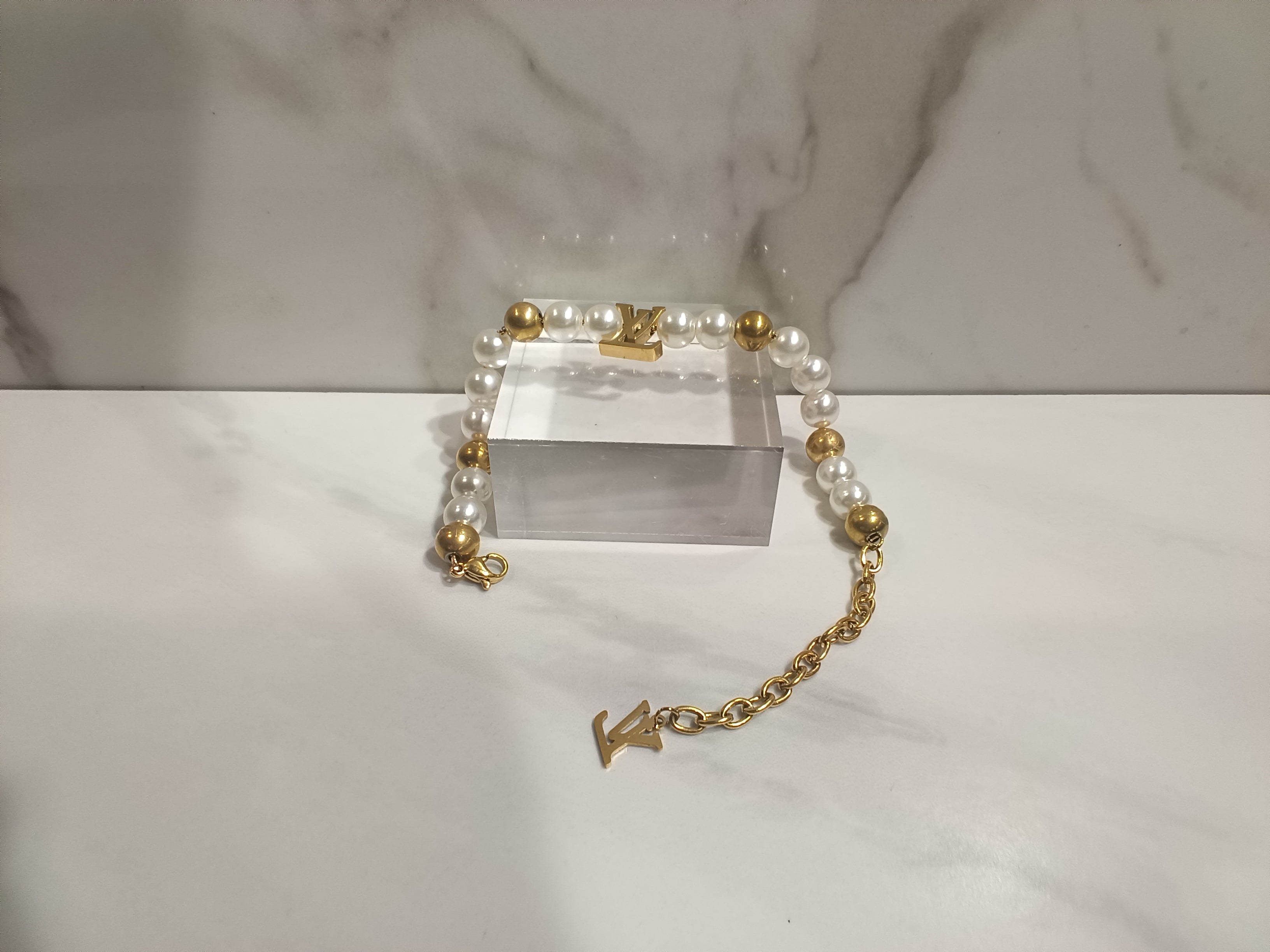 Louis Vuitton Pearl & Gold Bead Bracelet