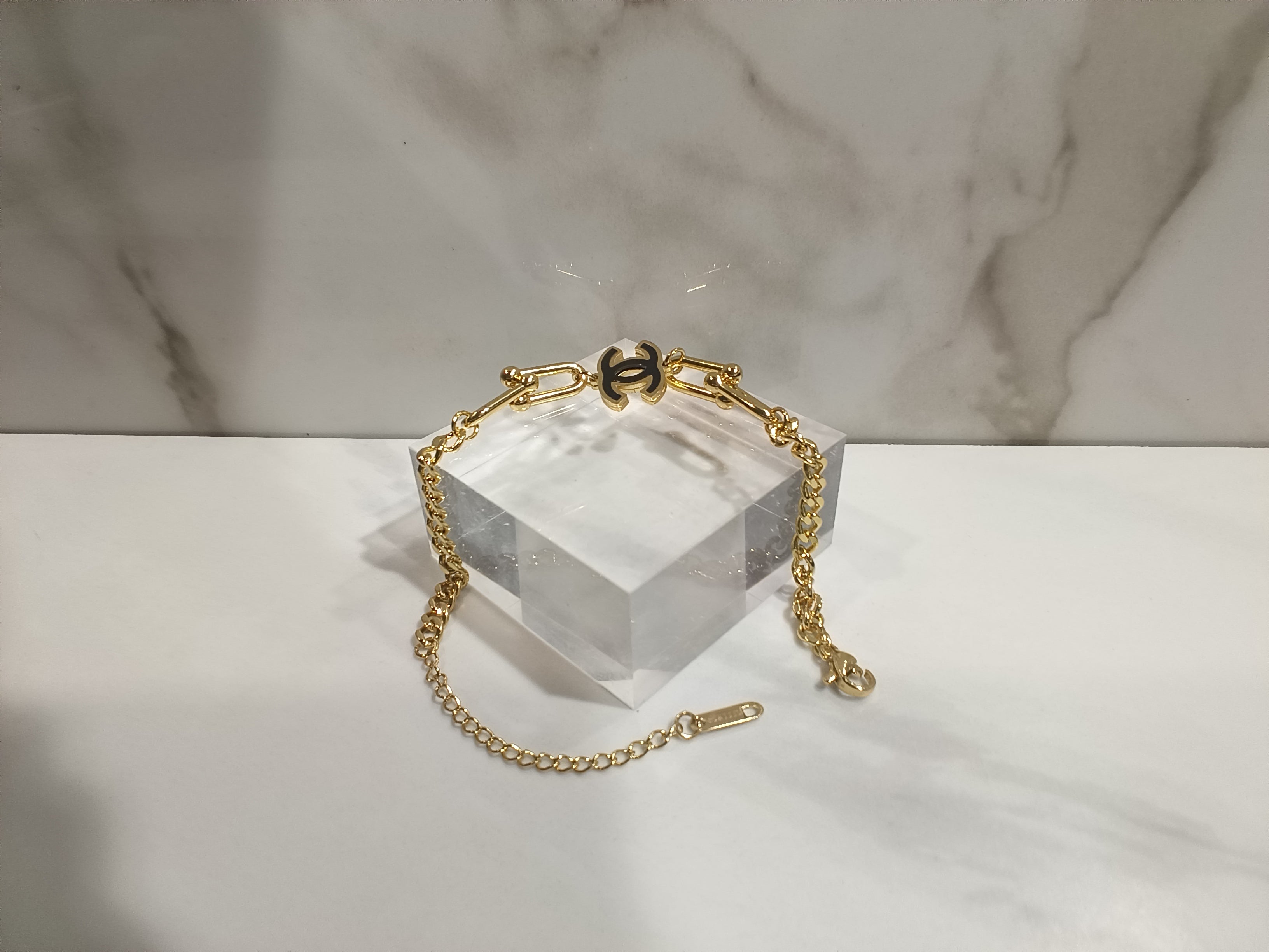 Chanel Gold Double Chain Bracelet with CC Logo