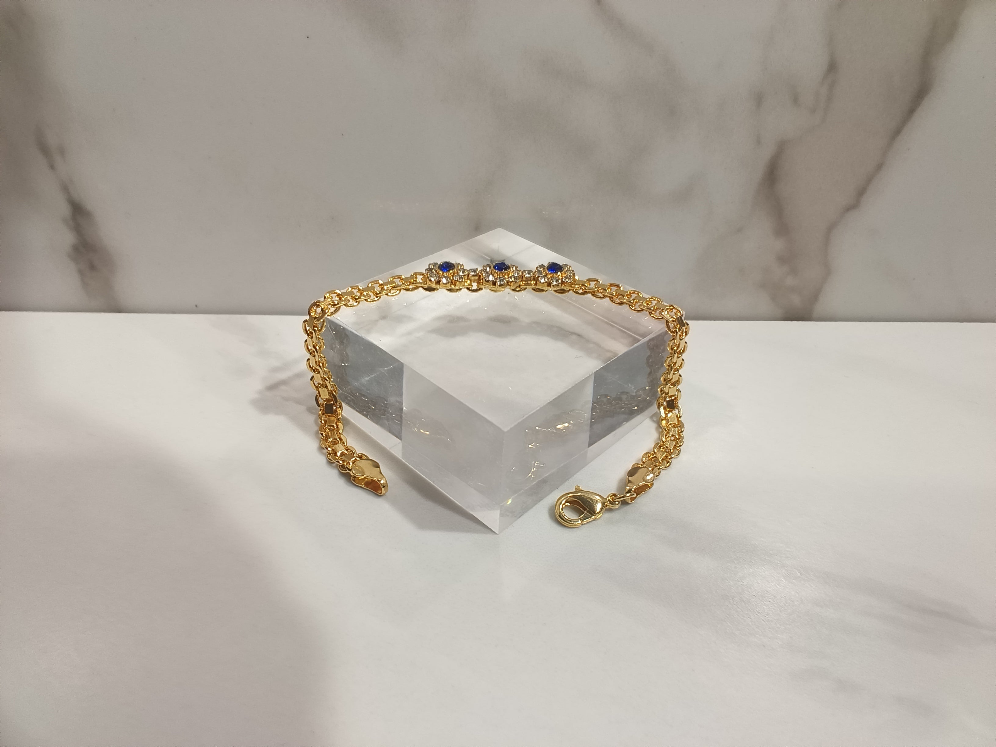 18K Gold Filled Bracelet with Blue Jewels