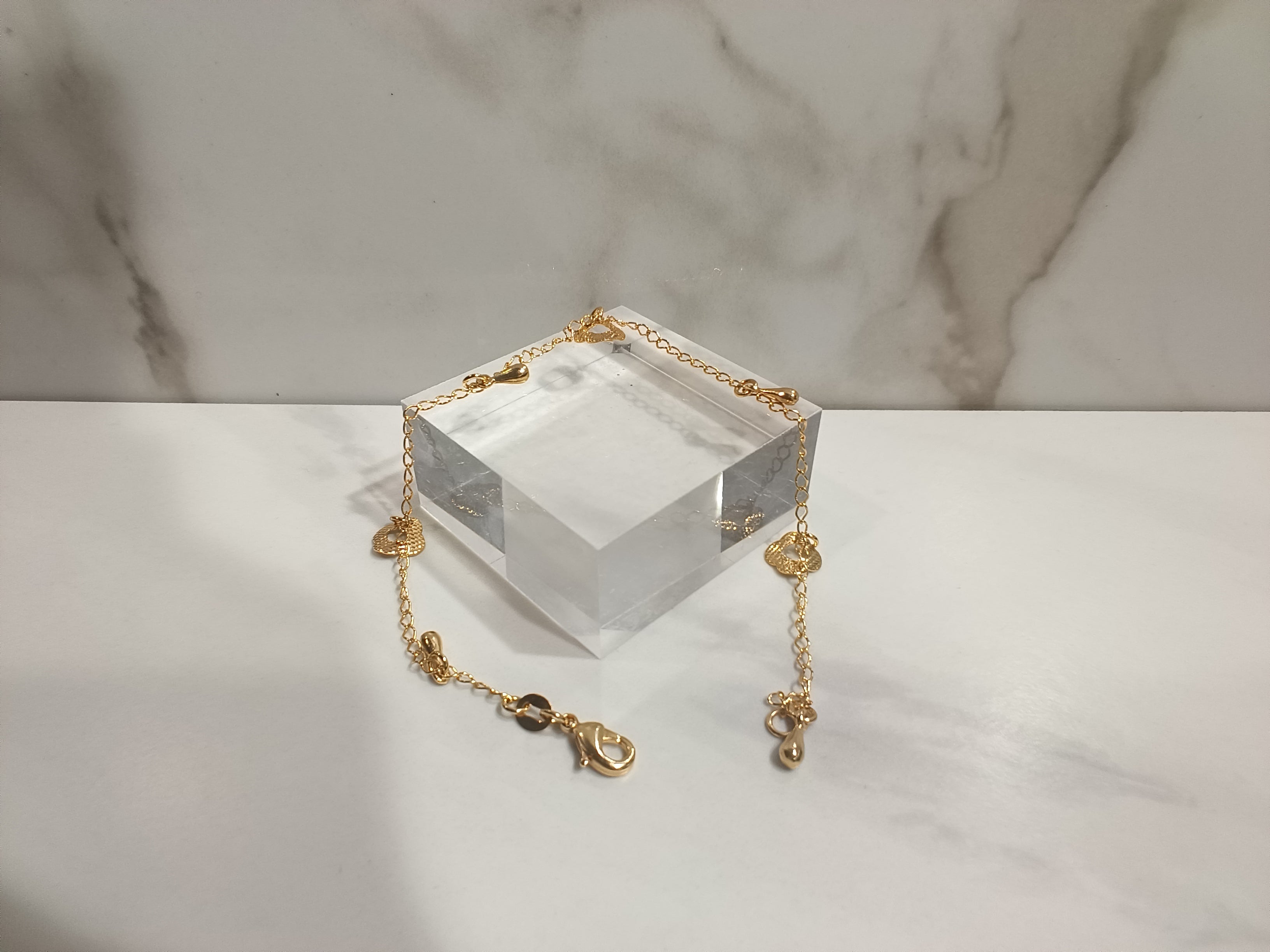 Gold Over Brass Heart Charm Chain Bracelet