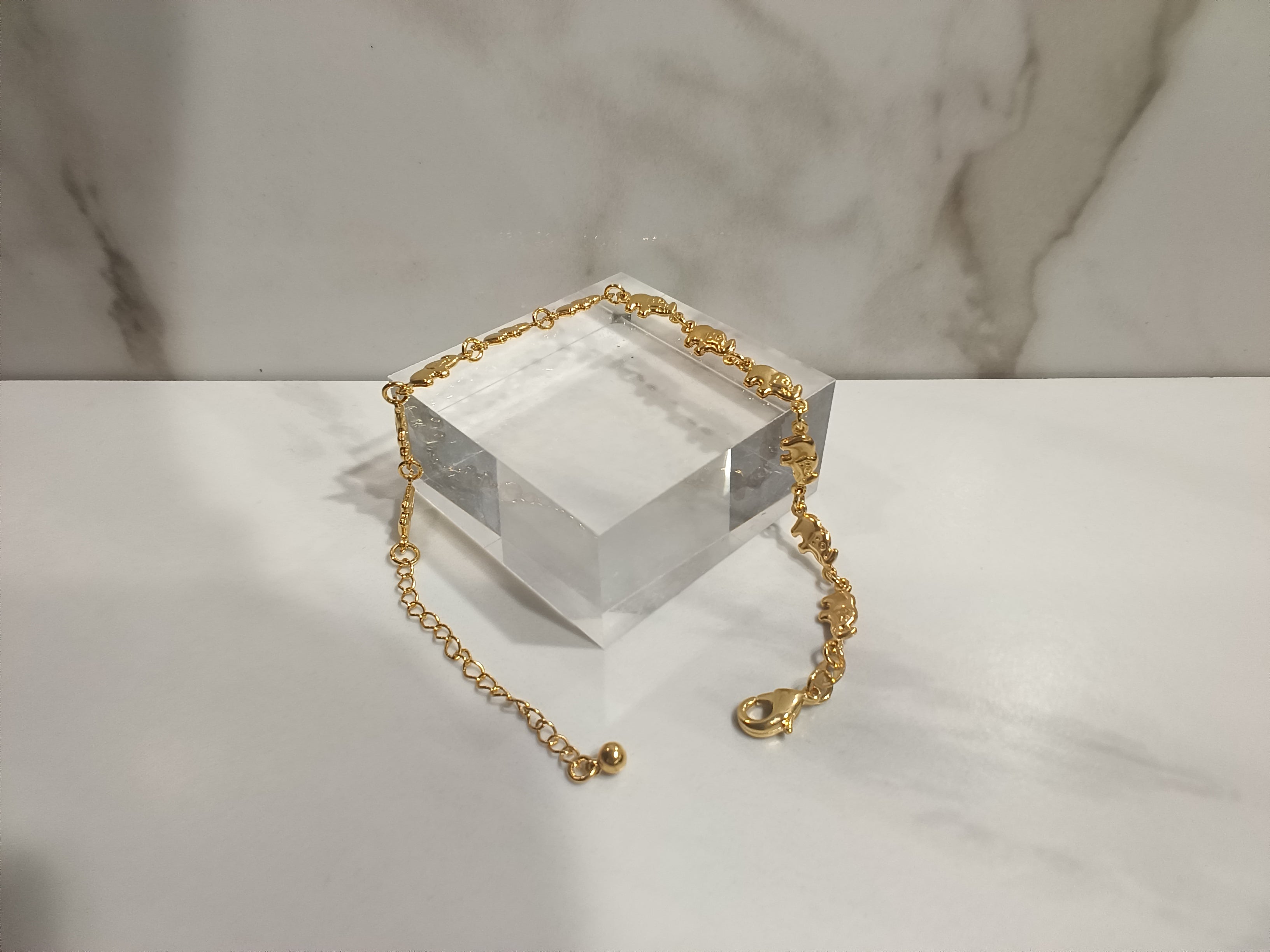 Gold Over Brass Elephant Chain Bracelet