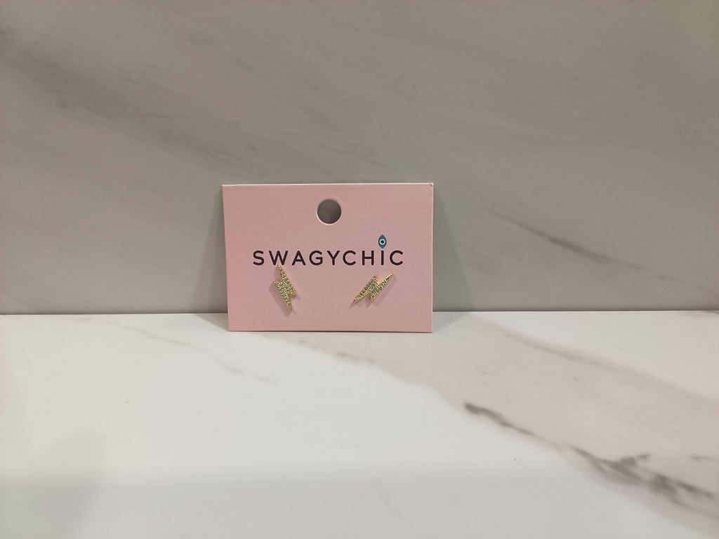 SwagyChic Gold Pavé Lightning Bolt Stud Earrings