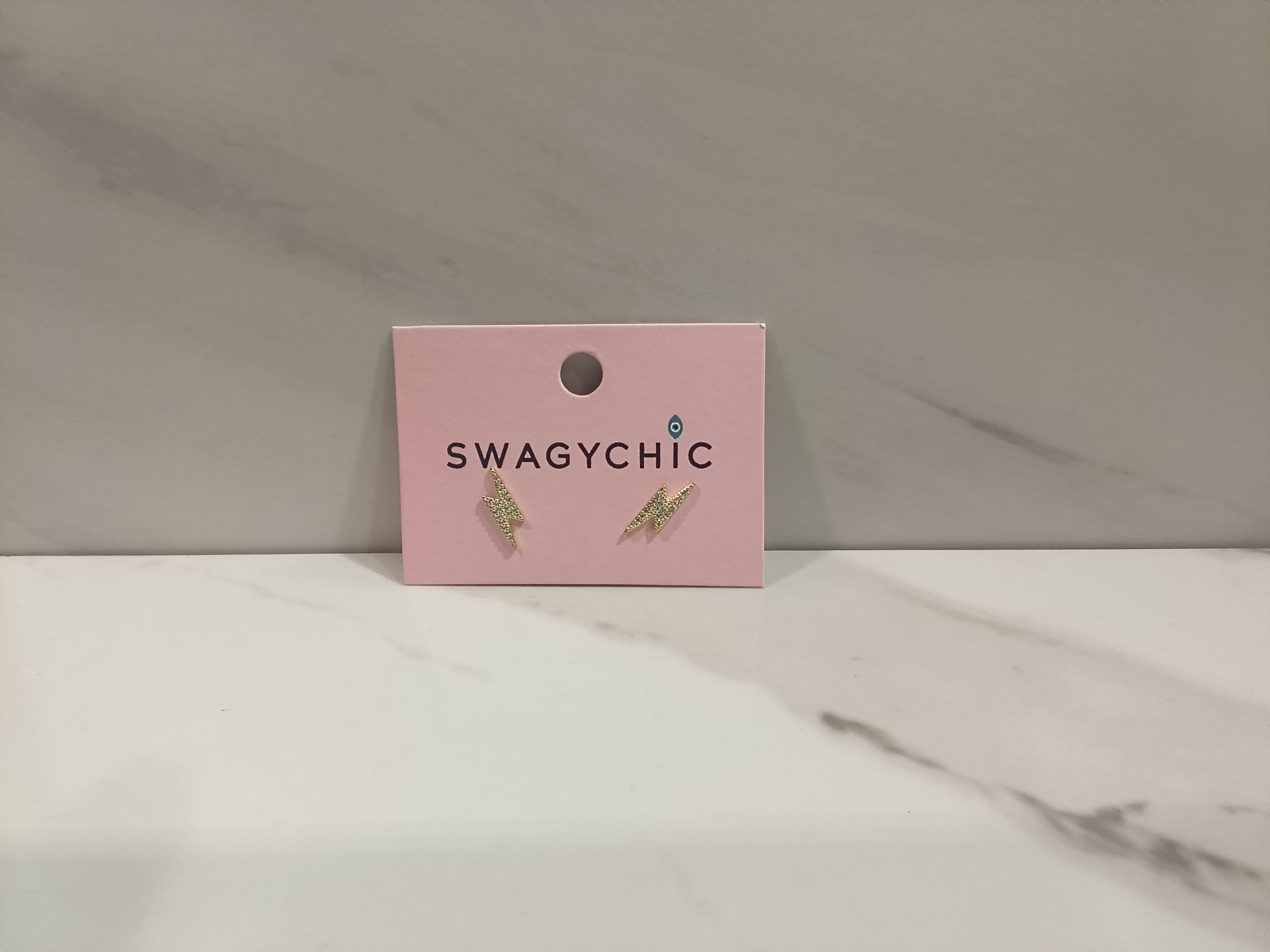 SwagyChic Gold Pavé Lightning Bolt Stud Earrings