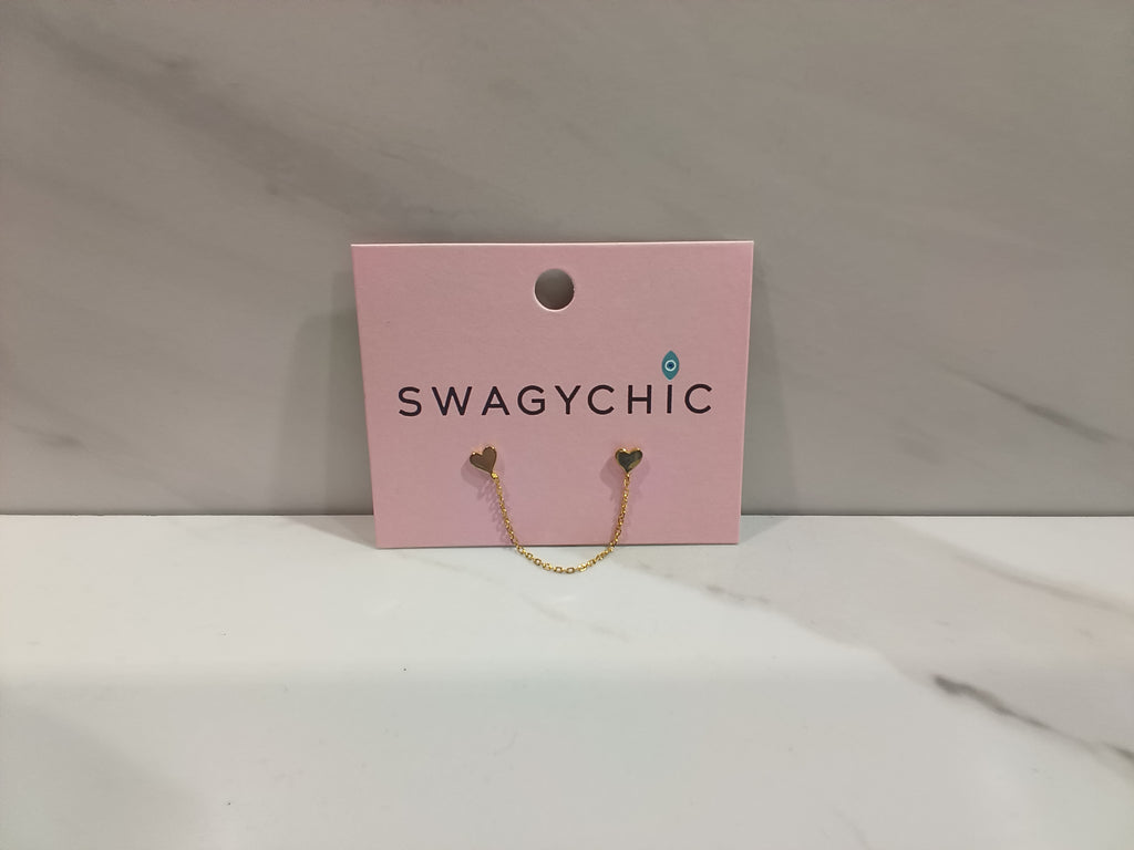 SwagyChic Gold Double Heart Chain Earrings