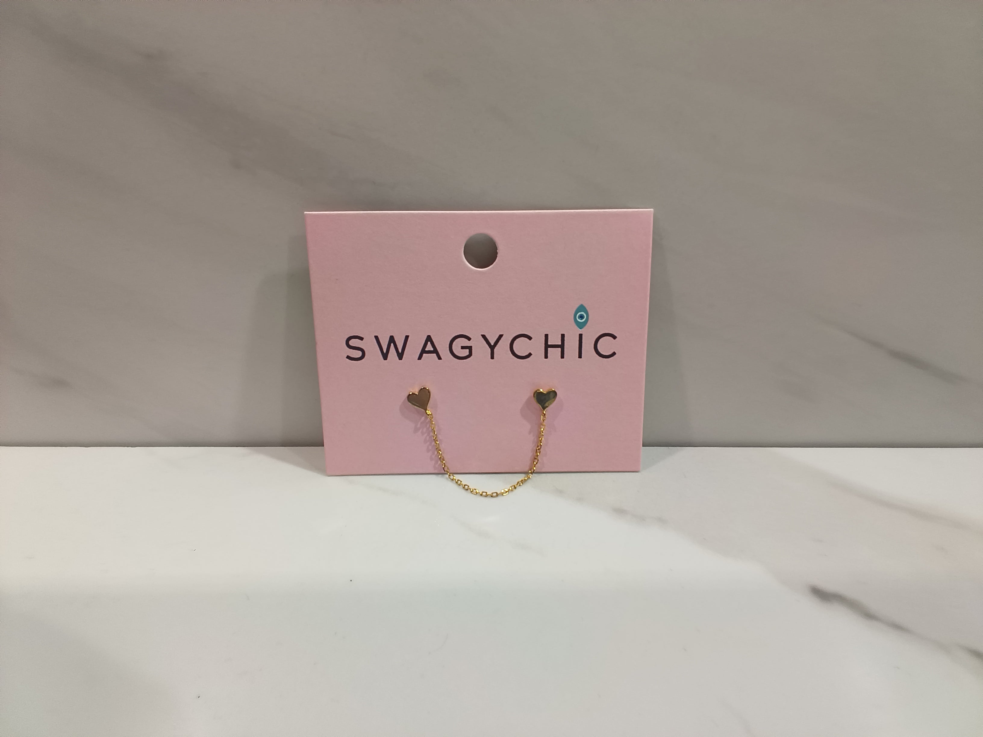 SwagyChic Gold Double Heart Chain Earrings