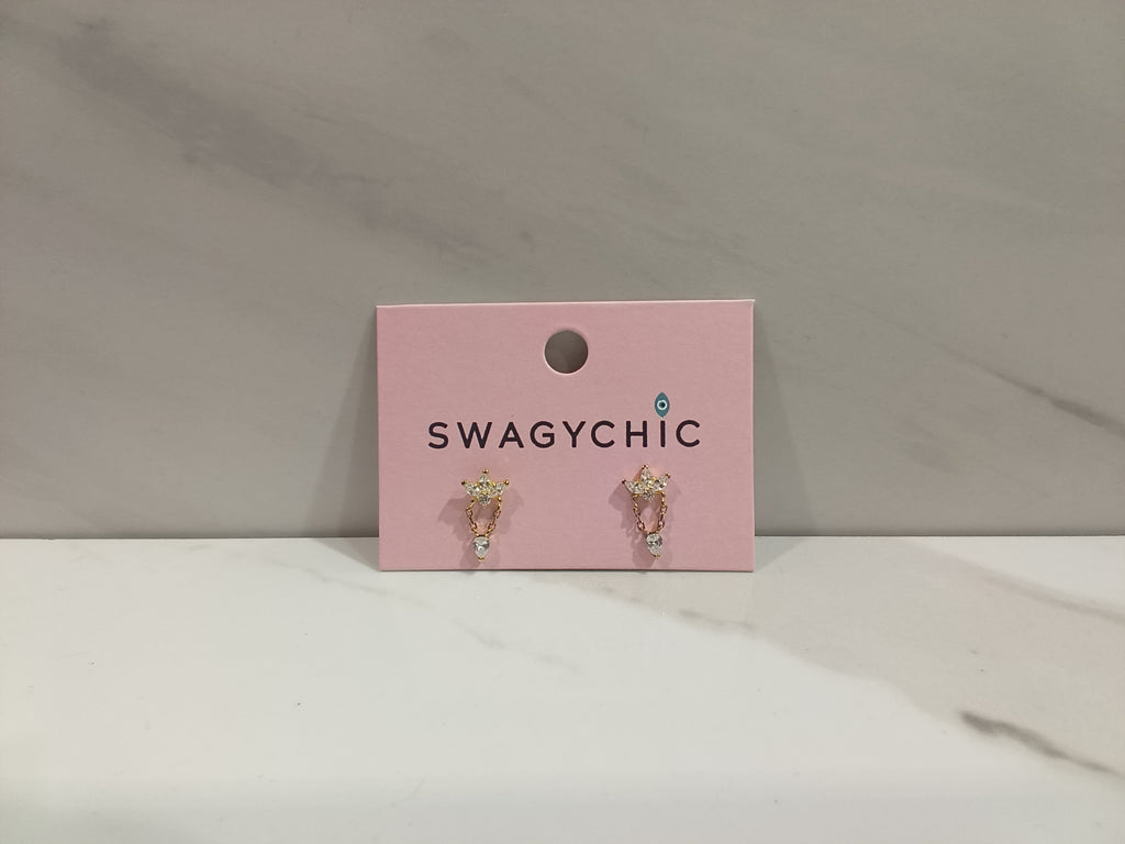 SwagyChic Gold Pavé Crown & Chain Drop Earrings